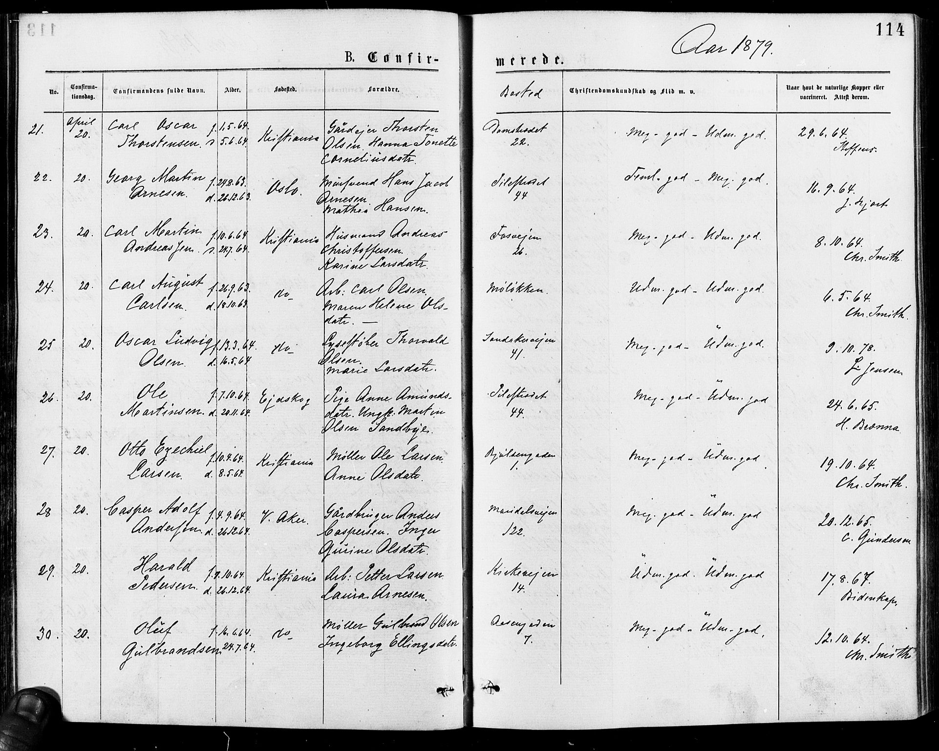 Gamle Aker prestekontor Kirkebøker, AV/SAO-A-10617a/F/L0005: Parish register (official) no. 5, 1873-1881, p. 114