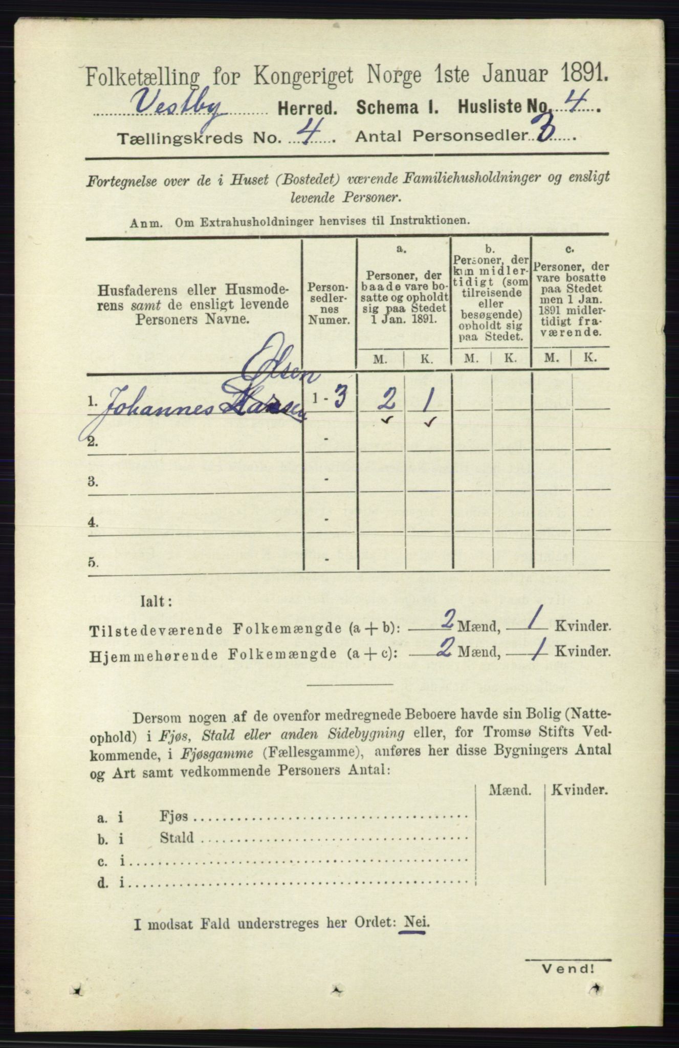 RA, 1891 census for 0211 Vestby, 1891, p. 1483