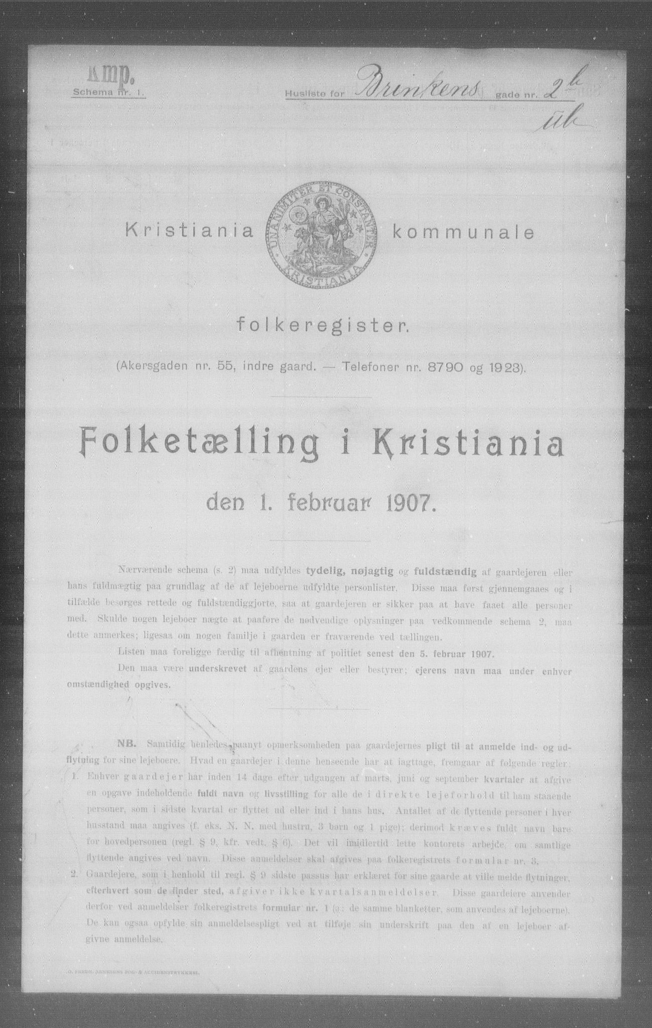 OBA, Municipal Census 1907 for Kristiania, 1907, p. 4509