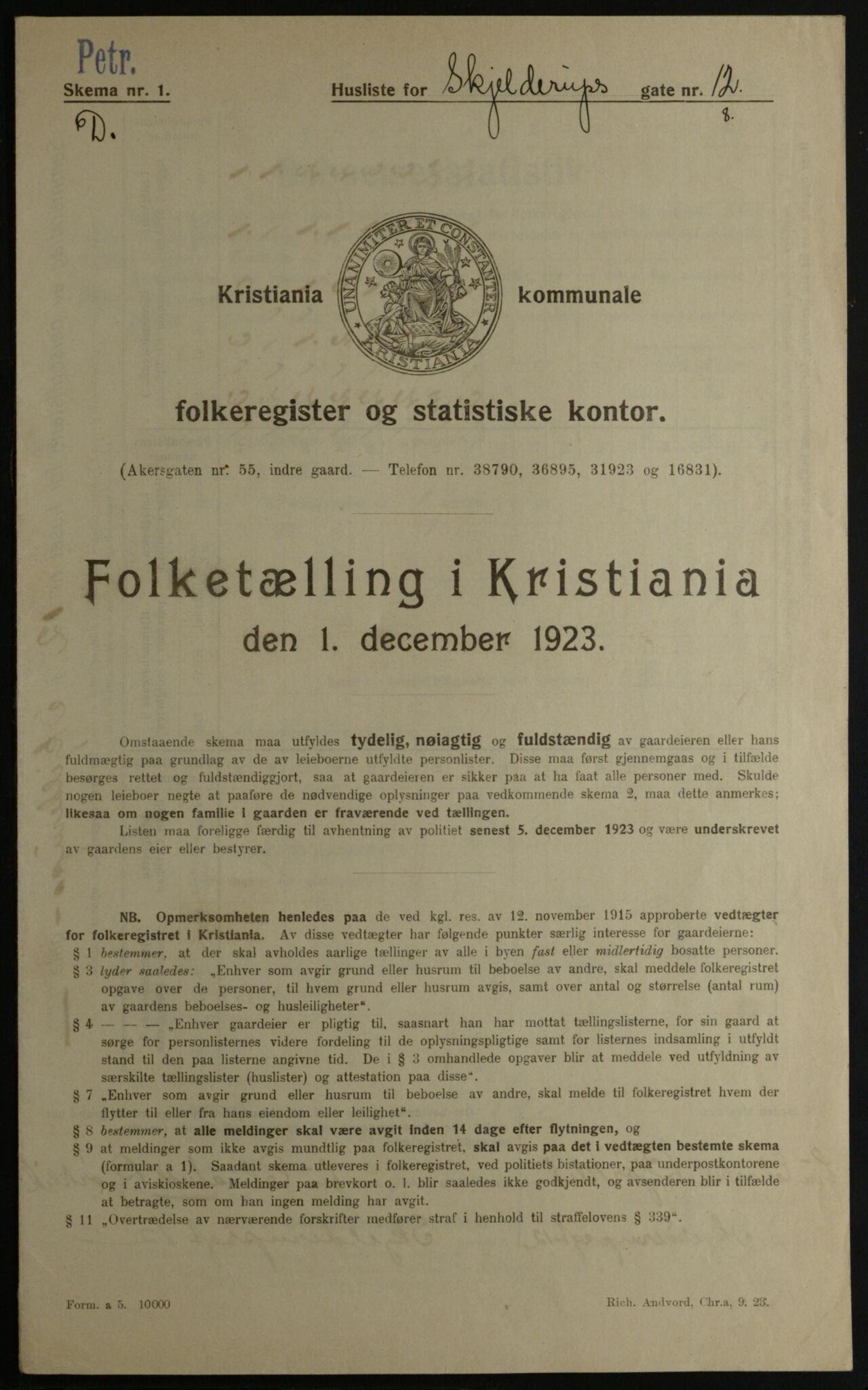 OBA, Municipal Census 1923 for Kristiania, 1923, p. 106073
