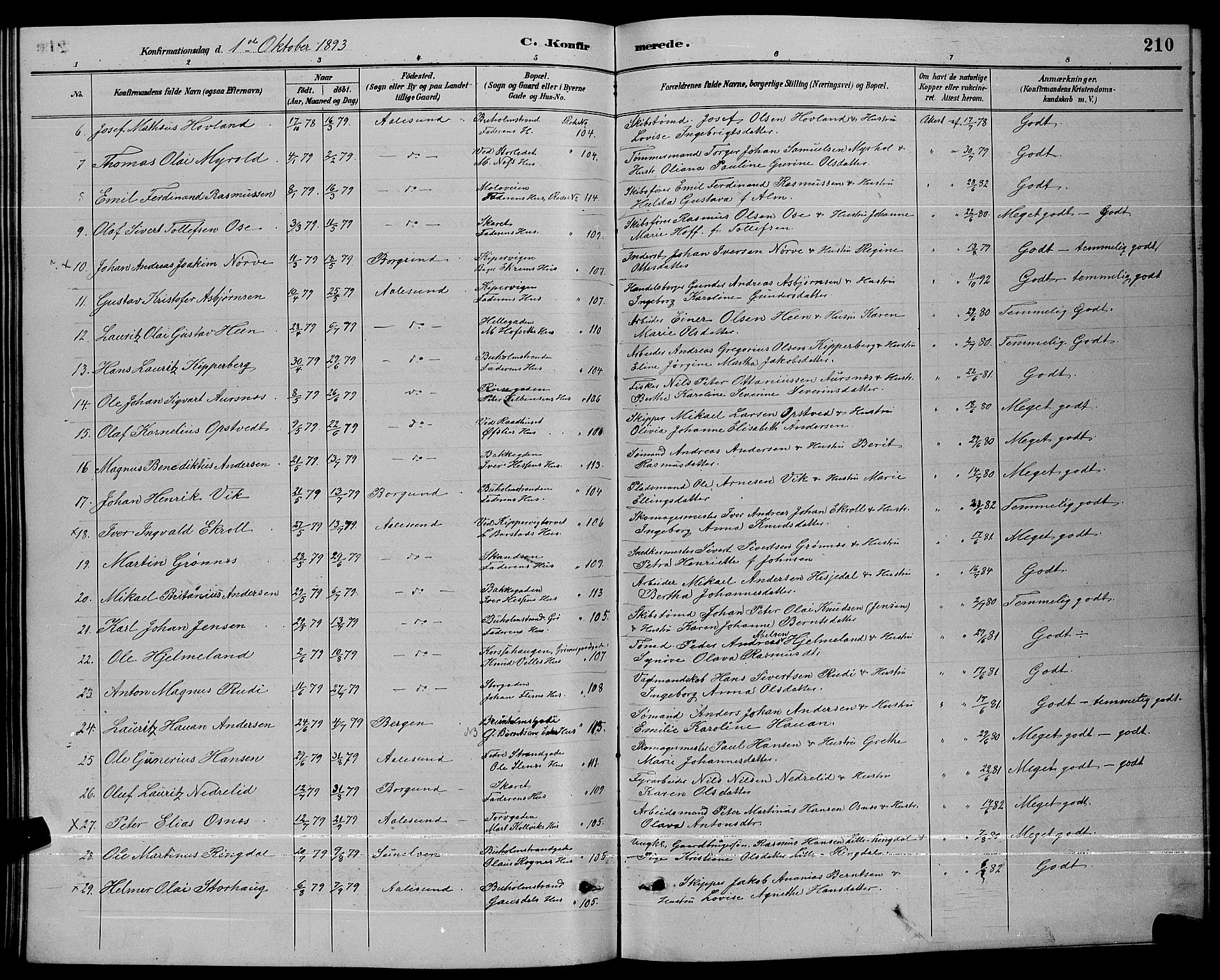 Ministerialprotokoller, klokkerbøker og fødselsregistre - Møre og Romsdal, AV/SAT-A-1454/529/L0467: Parish register (copy) no. 529C04, 1889-1897, p. 210