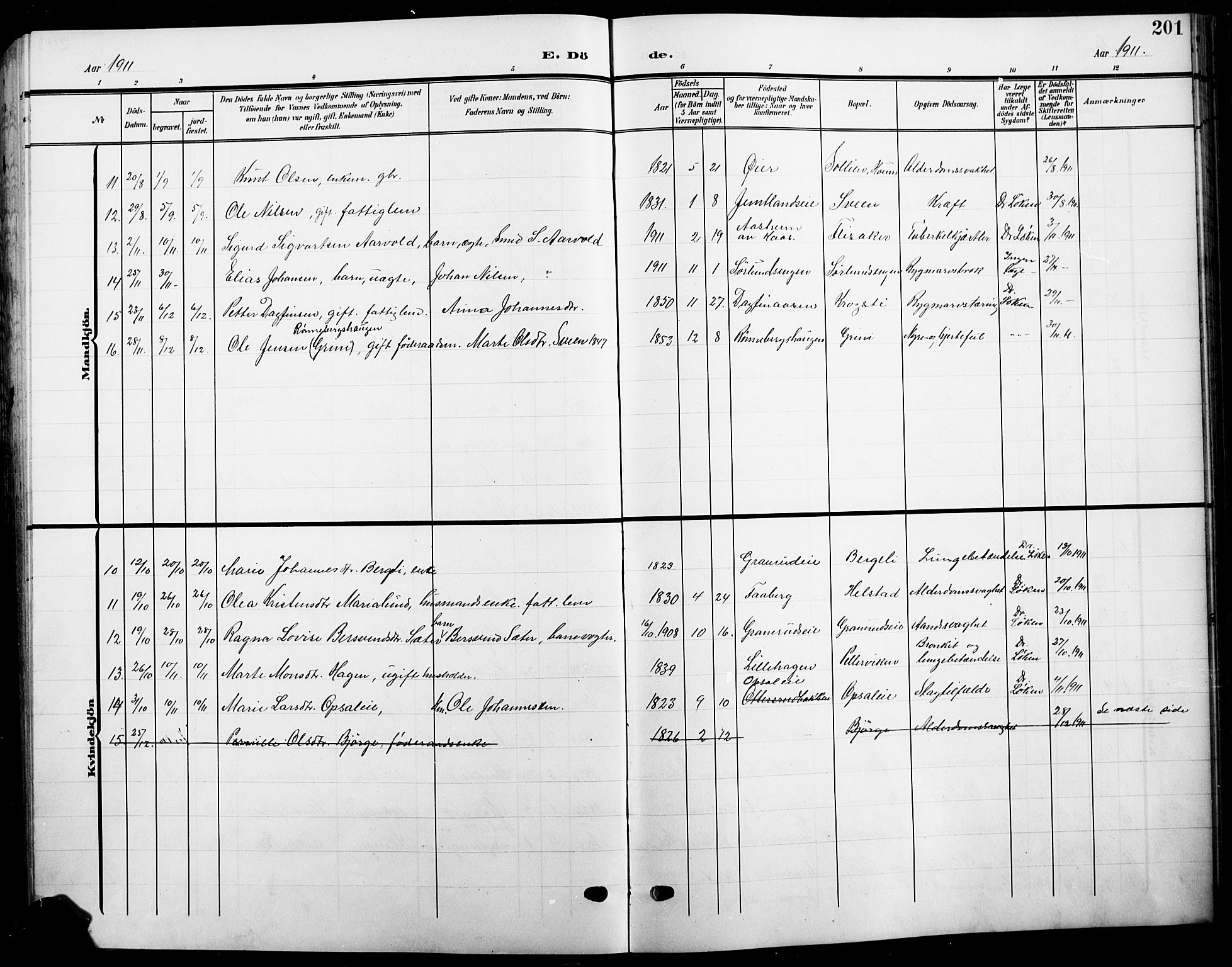 Ringsaker prestekontor, AV/SAH-PREST-014/L/La/L0017: Parish register (copy) no. 17, 1905-1920, p. 201