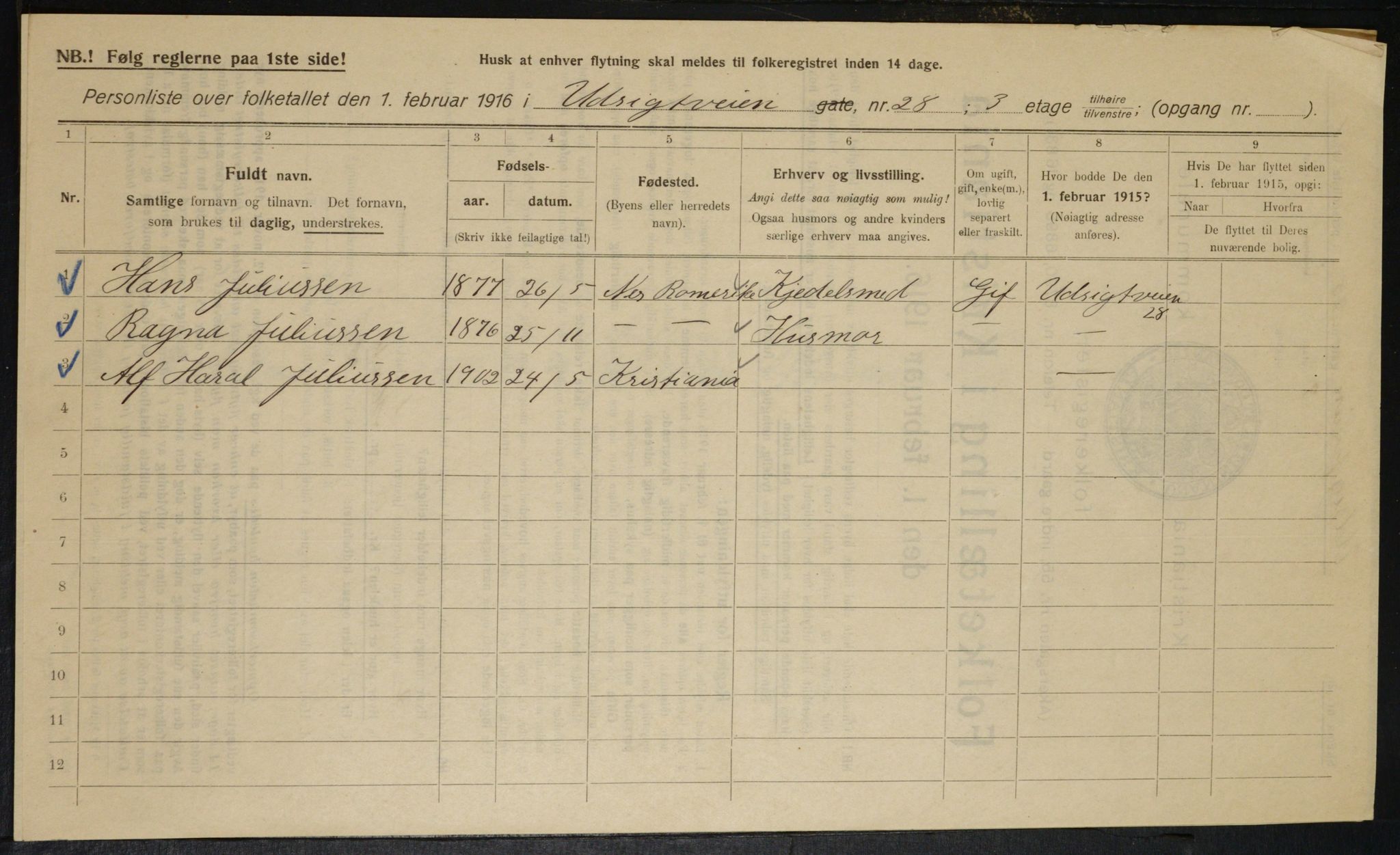 OBA, Municipal Census 1916 for Kristiania, 1916, p. 125109