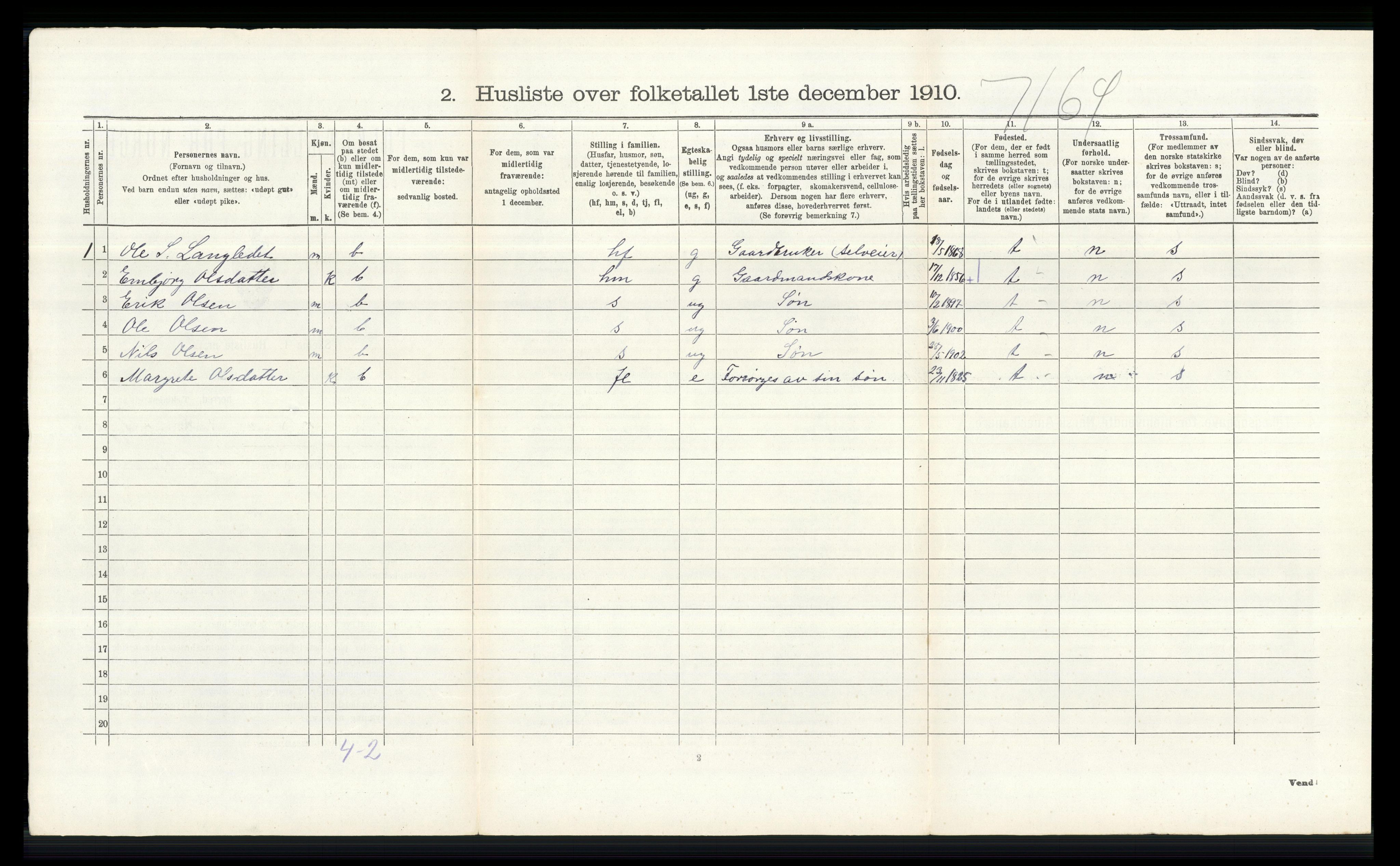 RA, 1910 census for Skjåk, 1910, p. 757
