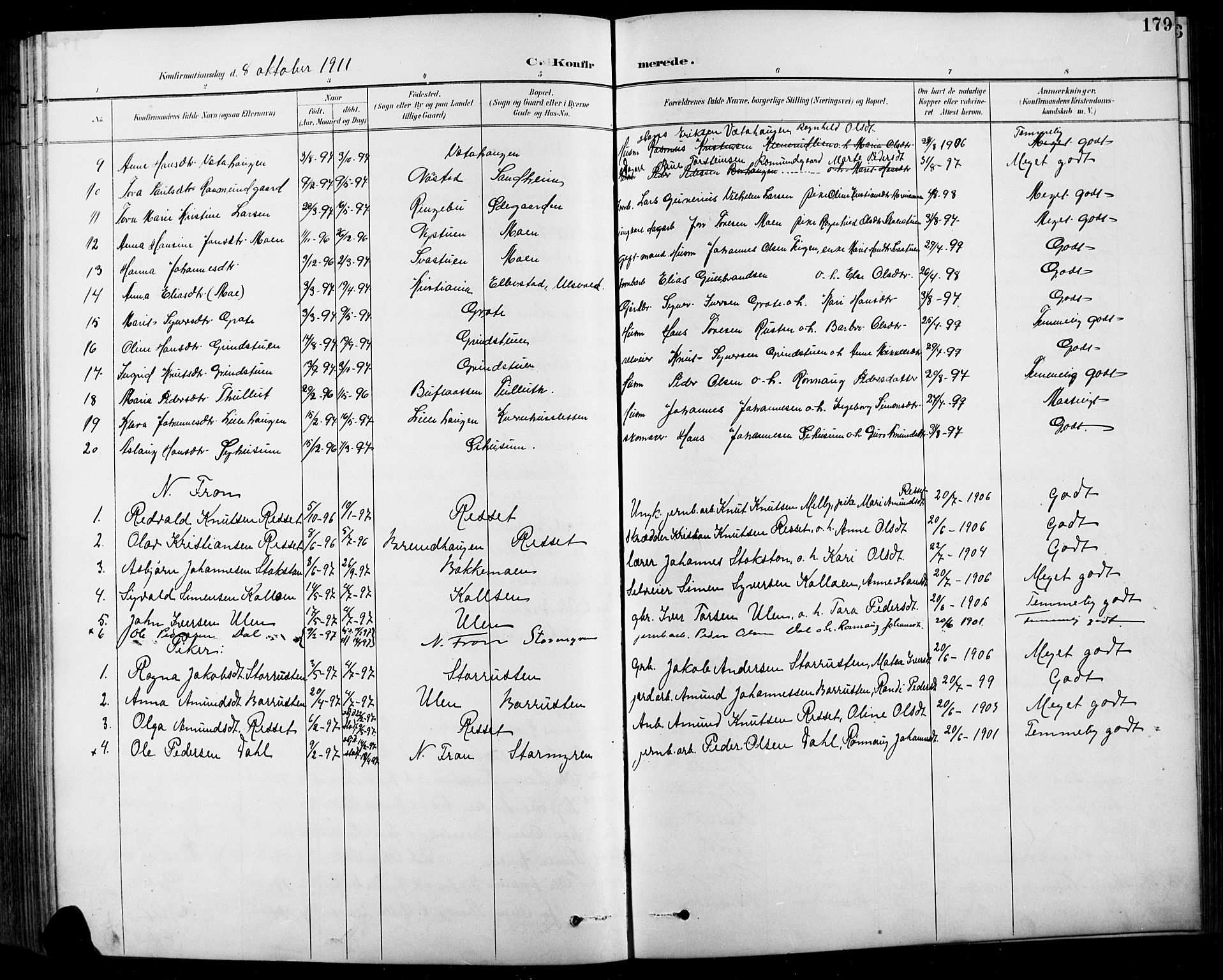 Sel prestekontor, SAH/PREST-074/H/Ha/Hab/L0001: Parish register (copy) no. 1, 1894-1923, p. 179