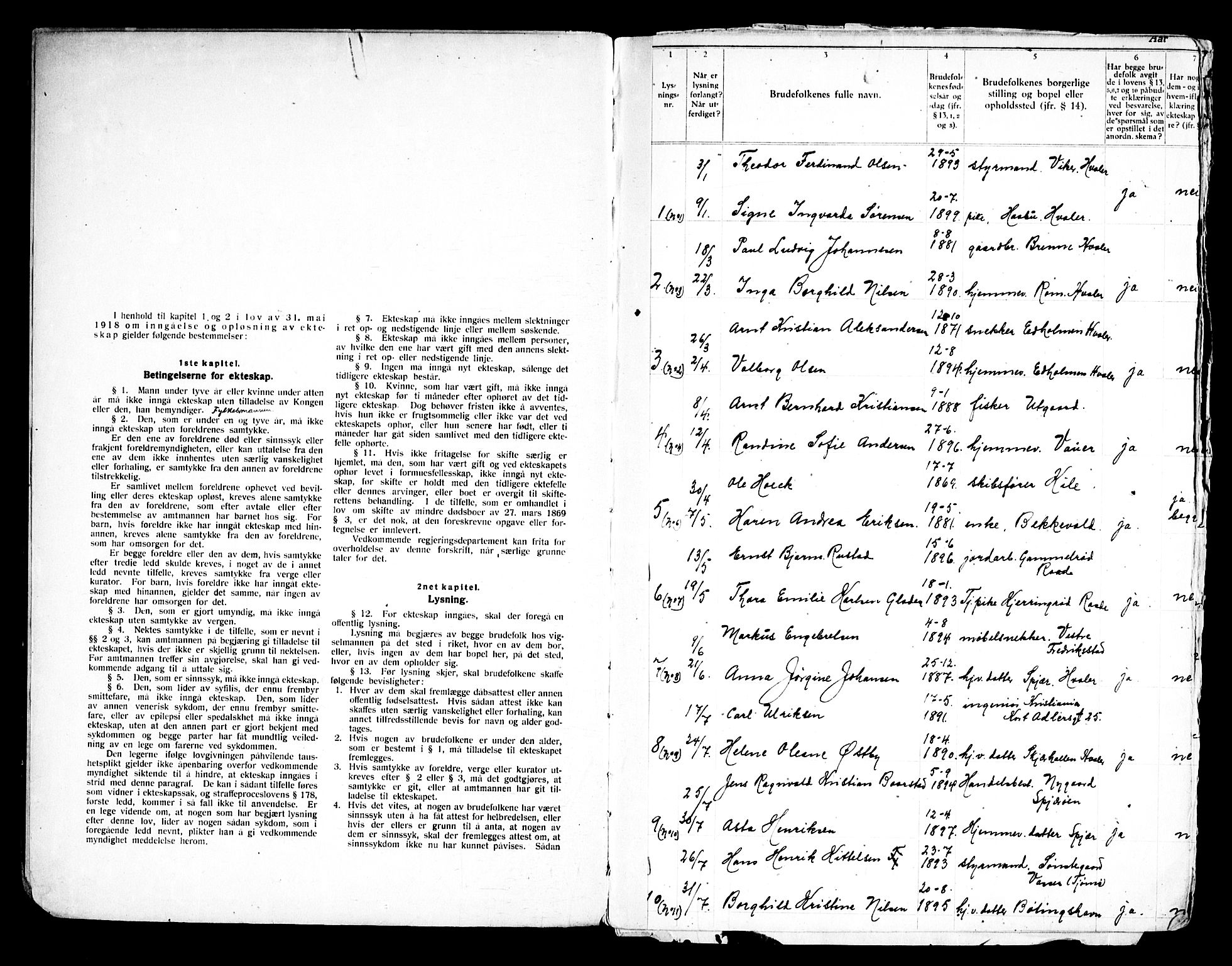 Hvaler prestekontor Kirkebøker, SAO/A-2001/H/Ha/L0002: Banns register no. I 2, 1919-1968