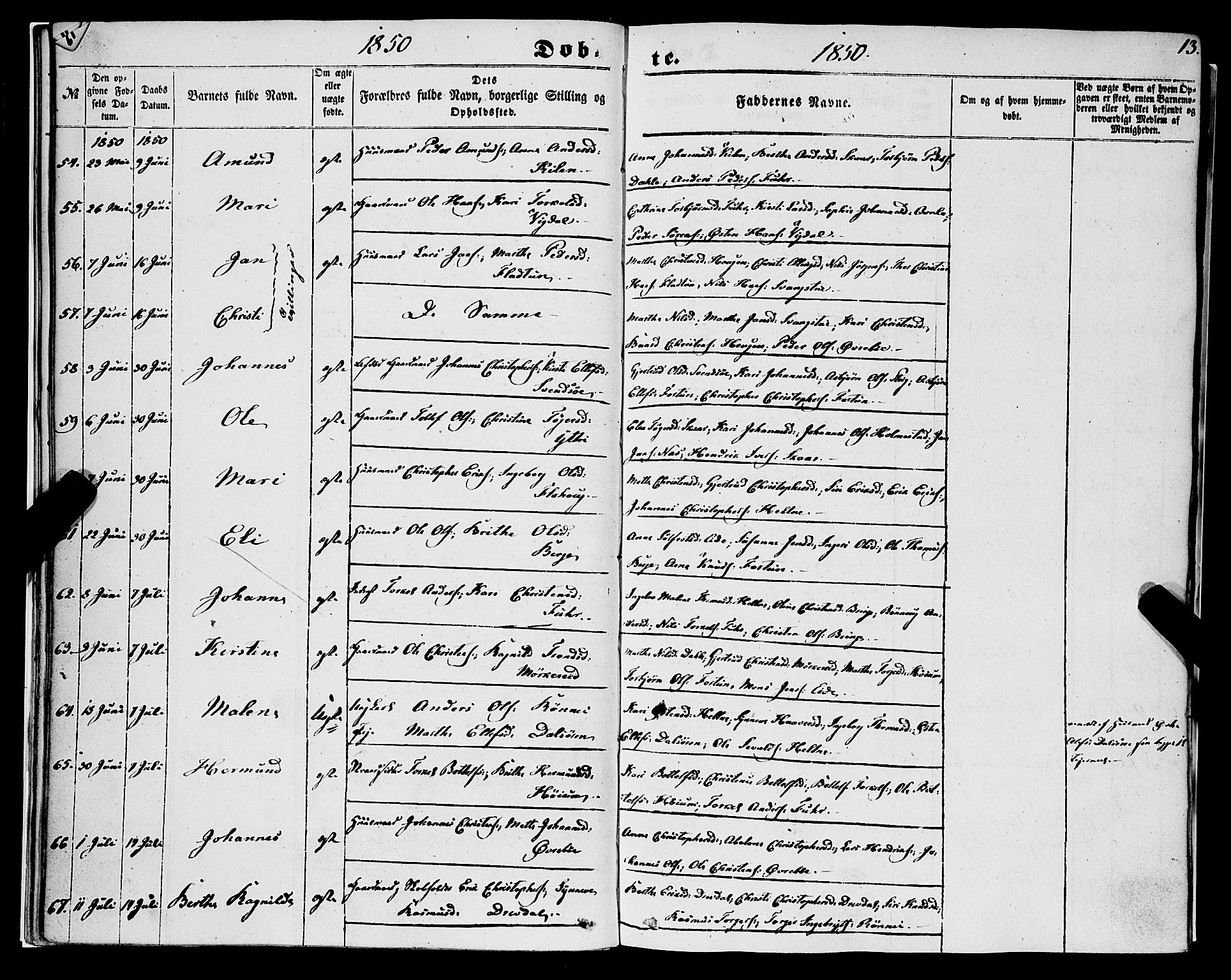 Luster sokneprestembete, SAB/A-81101/H/Haa/Haaa/L0007: Parish register (official) no. A 7, 1849-1859, p. 13