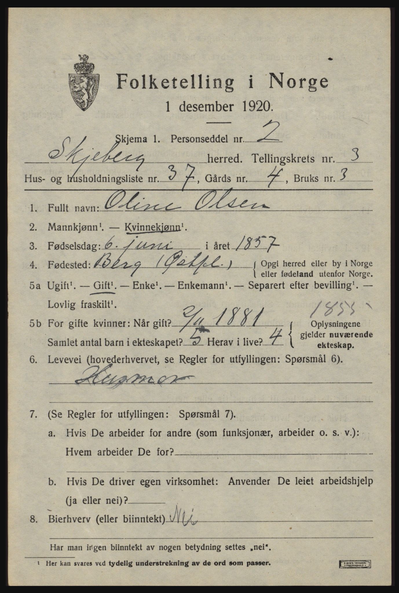 SAO, 1920 census for Skjeberg, 1920, p. 4787