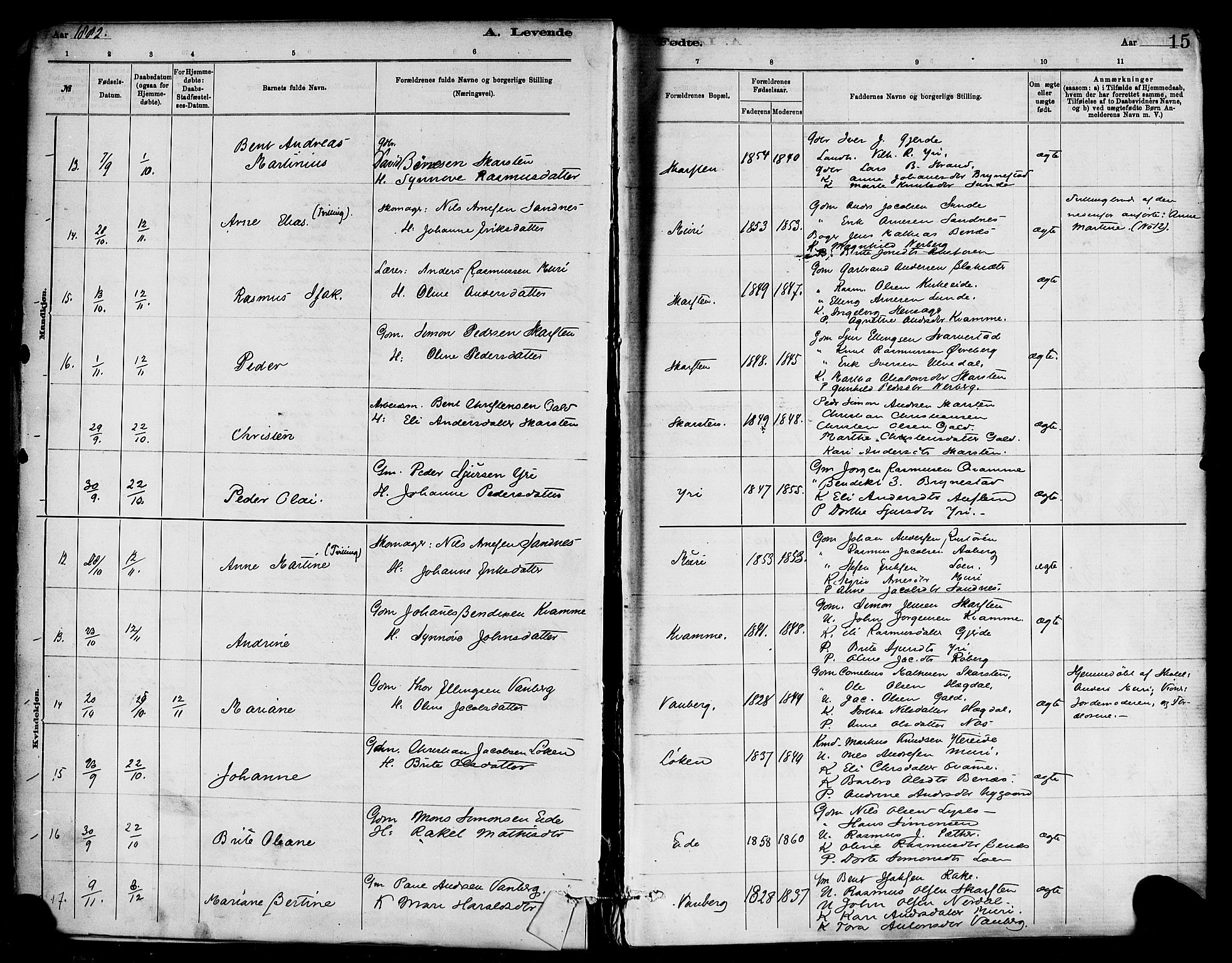 Innvik sokneprestembete, AV/SAB-A-80501: Parish register (official) no. C 1, 1879-1900, p. 15