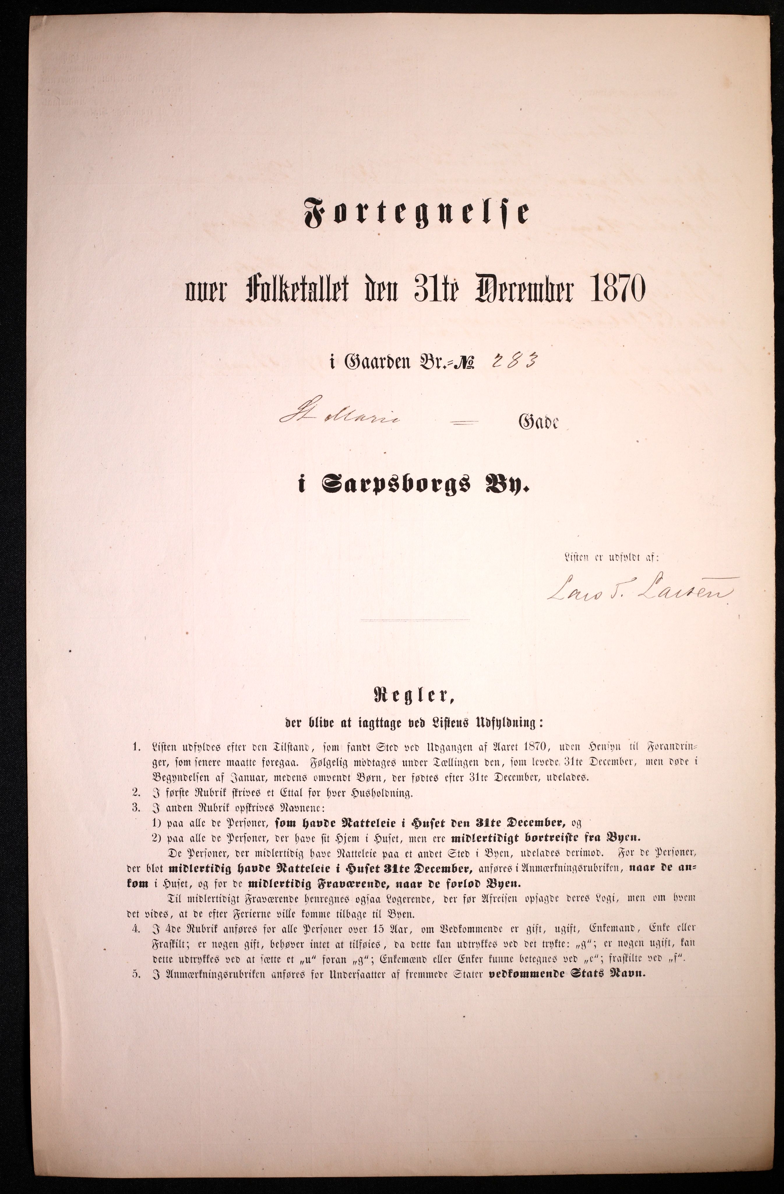 RA, 1870 census for 0102 Sarpsborg, 1870, p. 187