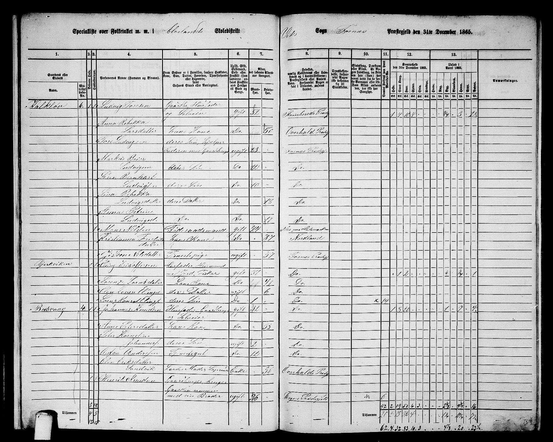 RA, 1865 census for Fosnes, 1865, p. 13