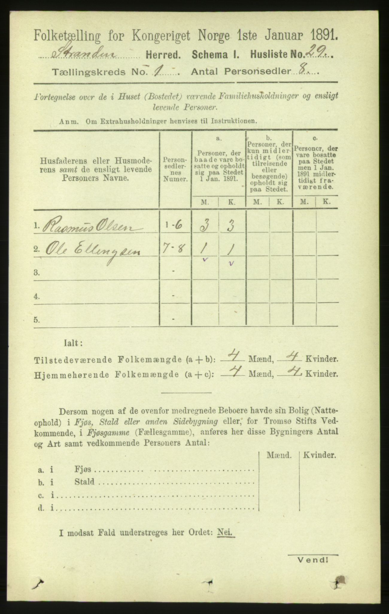 RA, 1891 census for 1525 Stranda, 1891, p. 48
