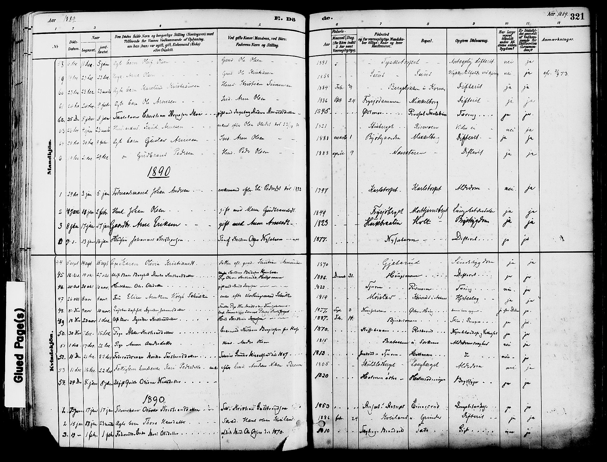 Grue prestekontor, SAH/PREST-036/H/Ha/Haa/L0012: Parish register (official) no. 12, 1881-1897, p. 321