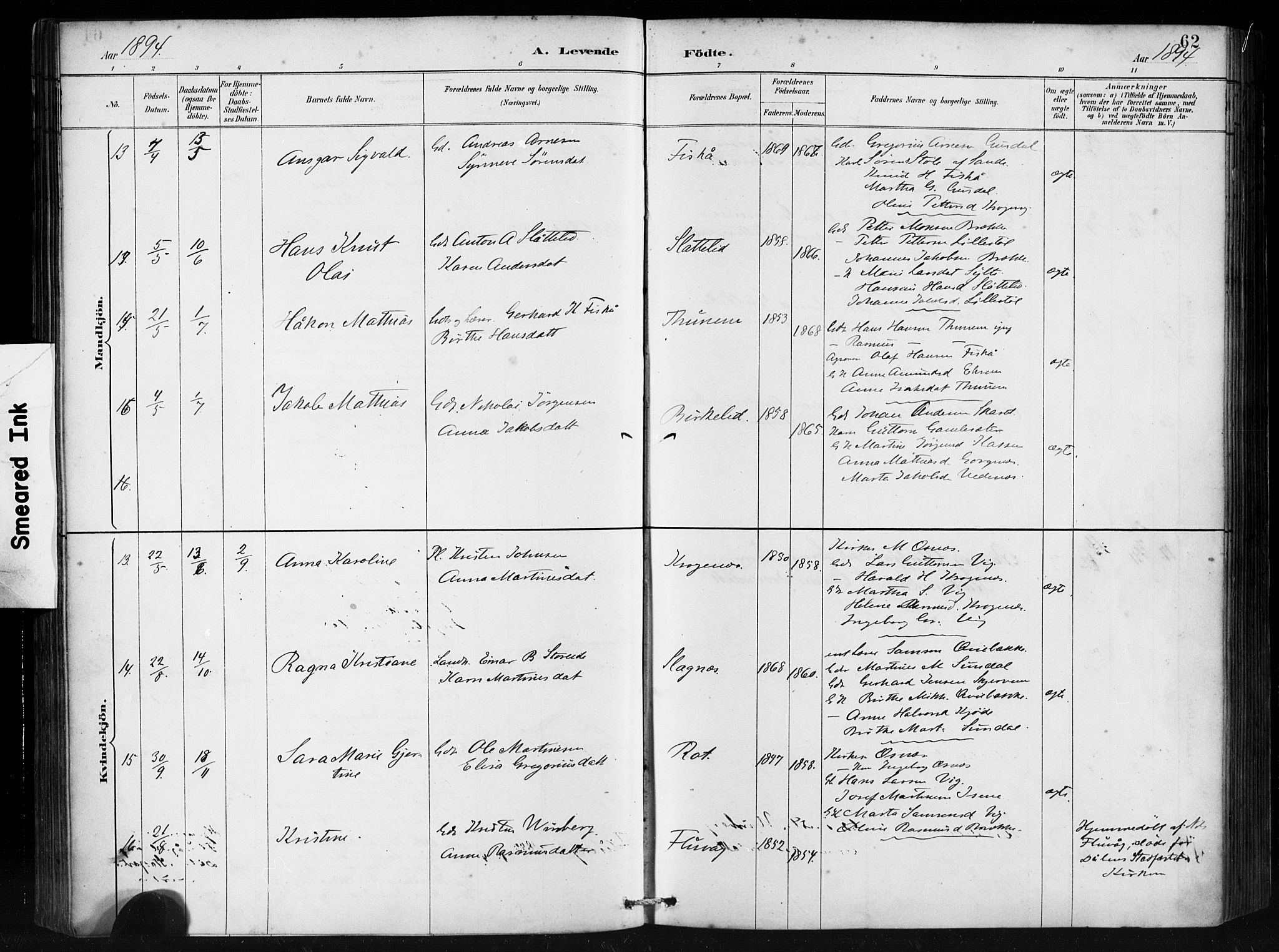 Ministerialprotokoller, klokkerbøker og fødselsregistre - Møre og Romsdal, AV/SAT-A-1454/501/L0008: Parish register (official) no. 501A08, 1885-1901, p. 62