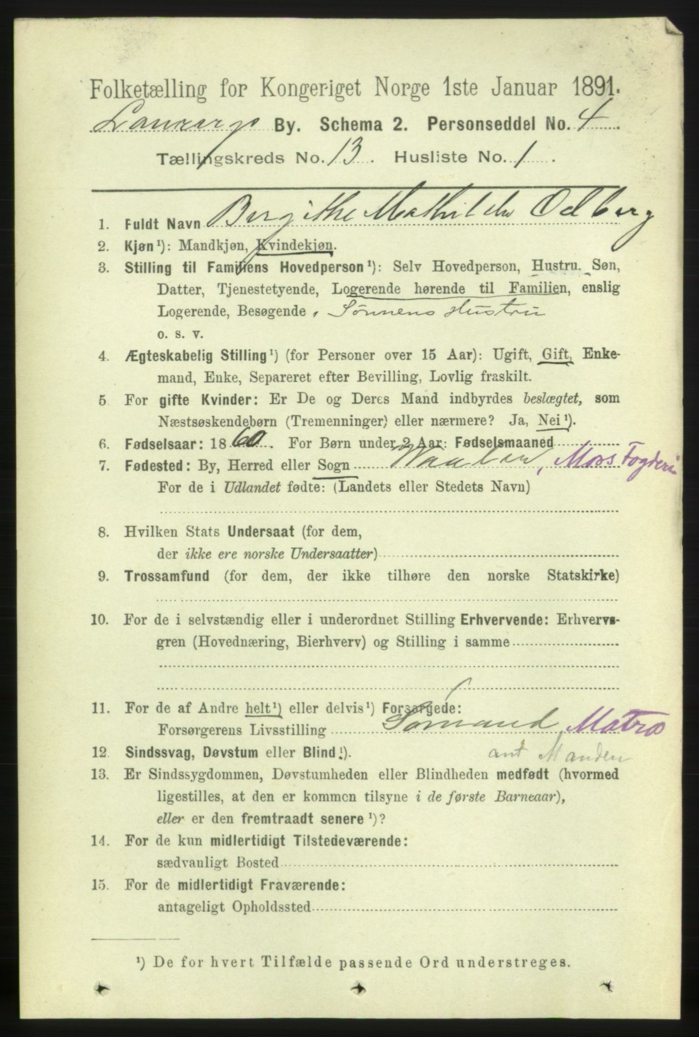 RA, 1891 census for 0707 Larvik, 1891, p. 10488