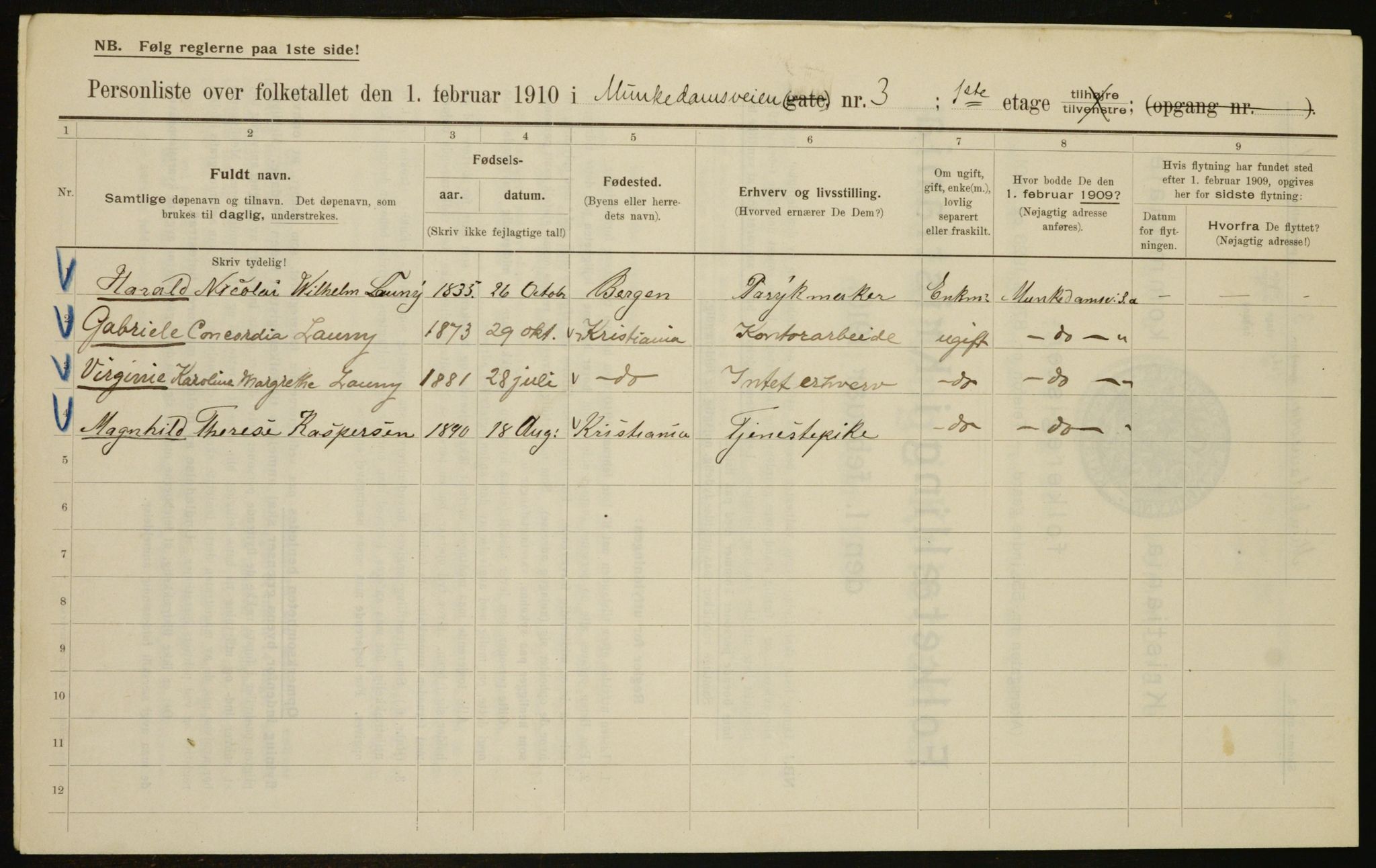 OBA, Municipal Census 1910 for Kristiania, 1910, p. 64517