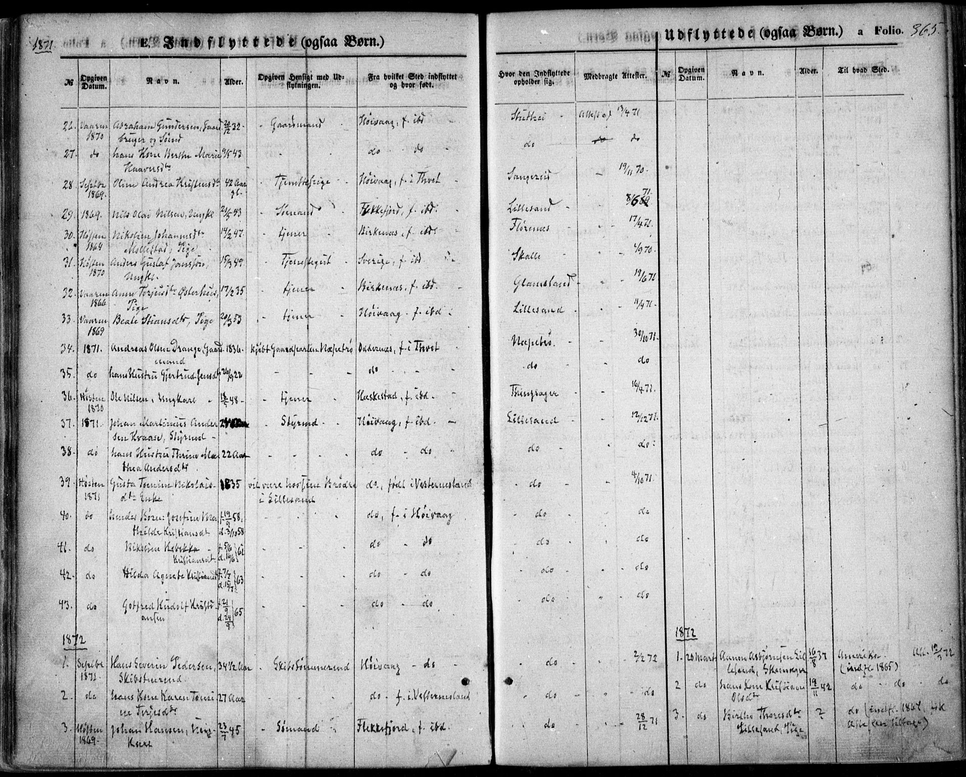 Vestre Moland sokneprestkontor, SAK/1111-0046/F/Fa/Fab/L0007: Parish register (official) no. A 7, 1859-1872, p. 365
