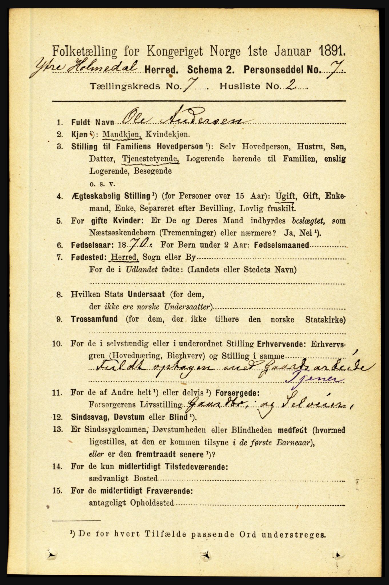 RA, 1891 census for 1429 Ytre Holmedal, 1891, p. 1602