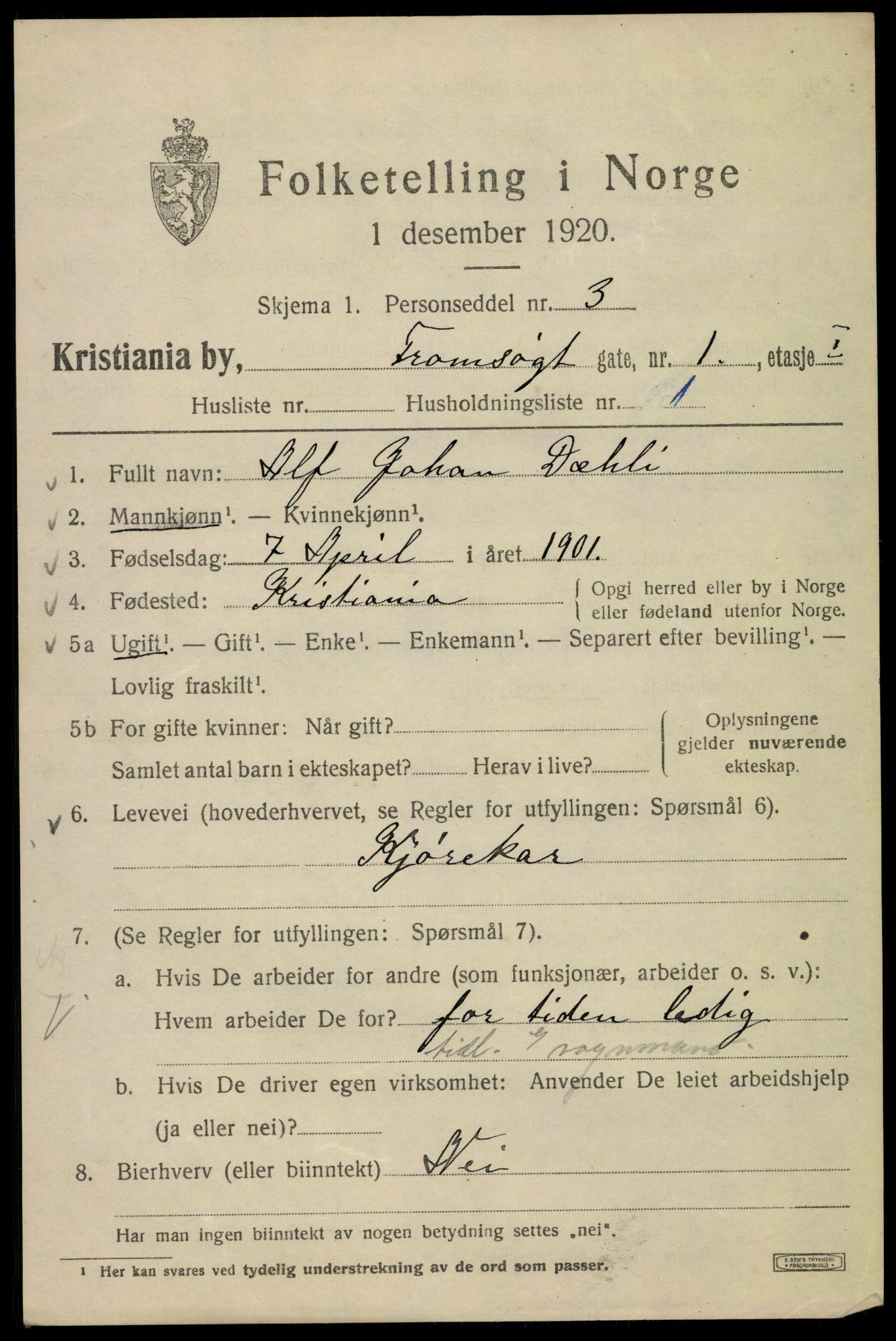 SAO, 1920 census for Kristiania, 1920, p. 597007