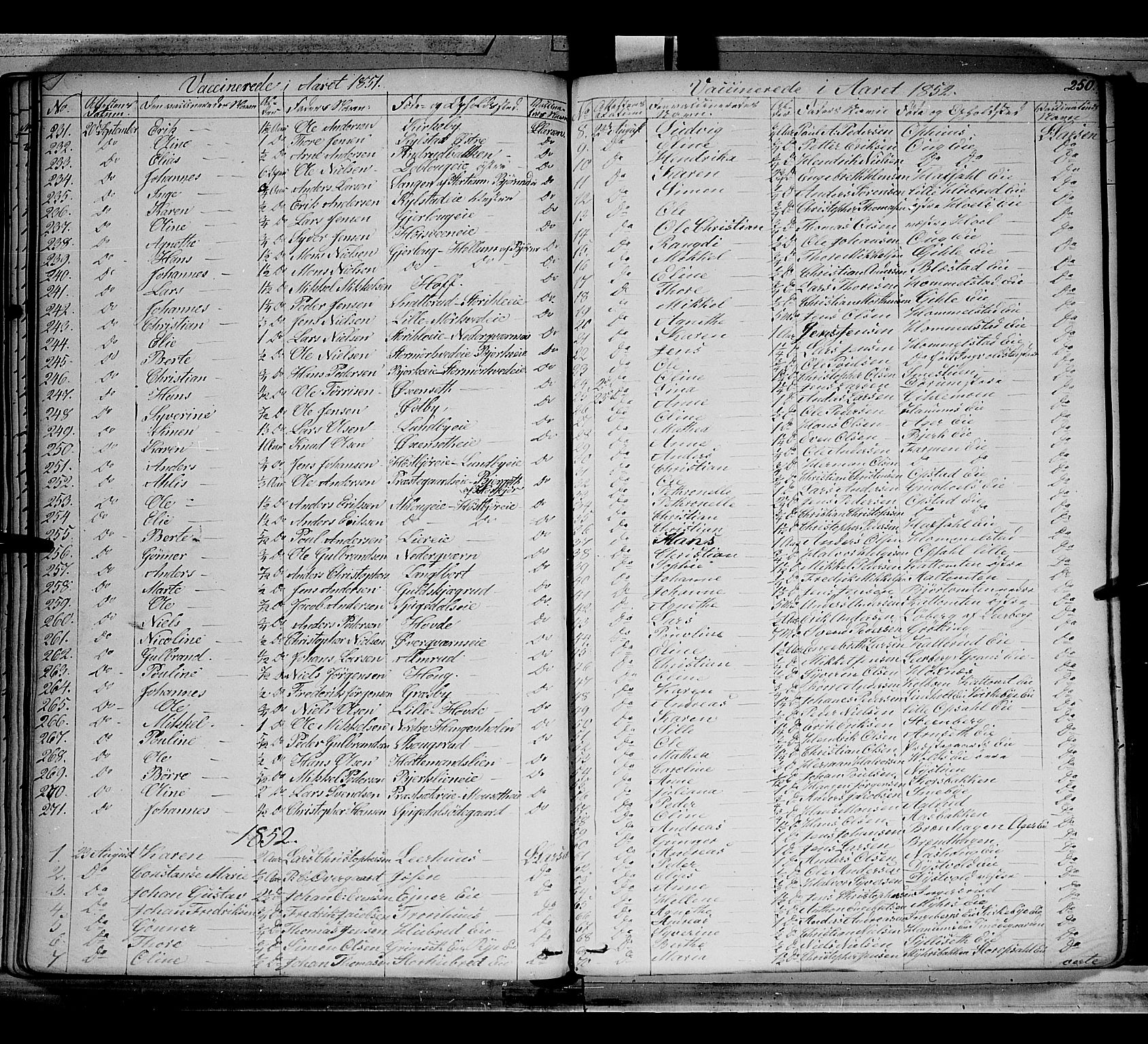 Vang prestekontor, Hedmark, SAH/PREST-008/H/Ha/Haa/L0010: Parish register (official) no. 10, 1841-1855, p. 250