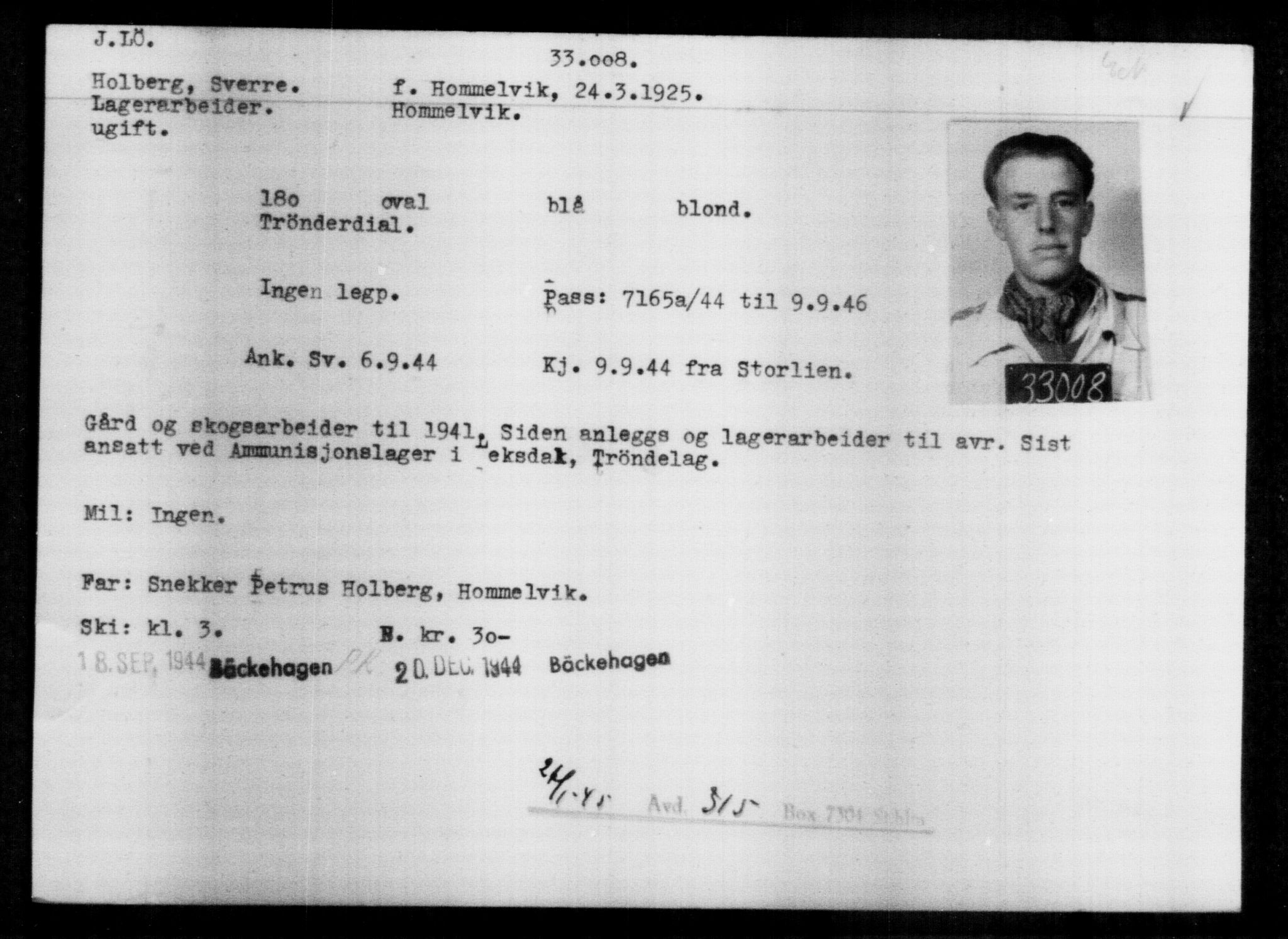 Utenriksstasjonene, Legasjonen i Stockholm, Flyktningkontoret, AV/RA-S-6753/V/Va/L0013: Kjesäterkartoteket, flyktninger med registreringsnr. 31500-34731, 1940-1945, p. 1577
