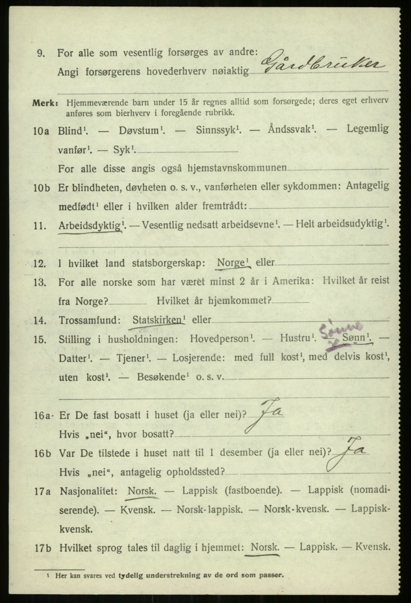 SATØ, 1920 census for Bardu, 1920, p. 3025