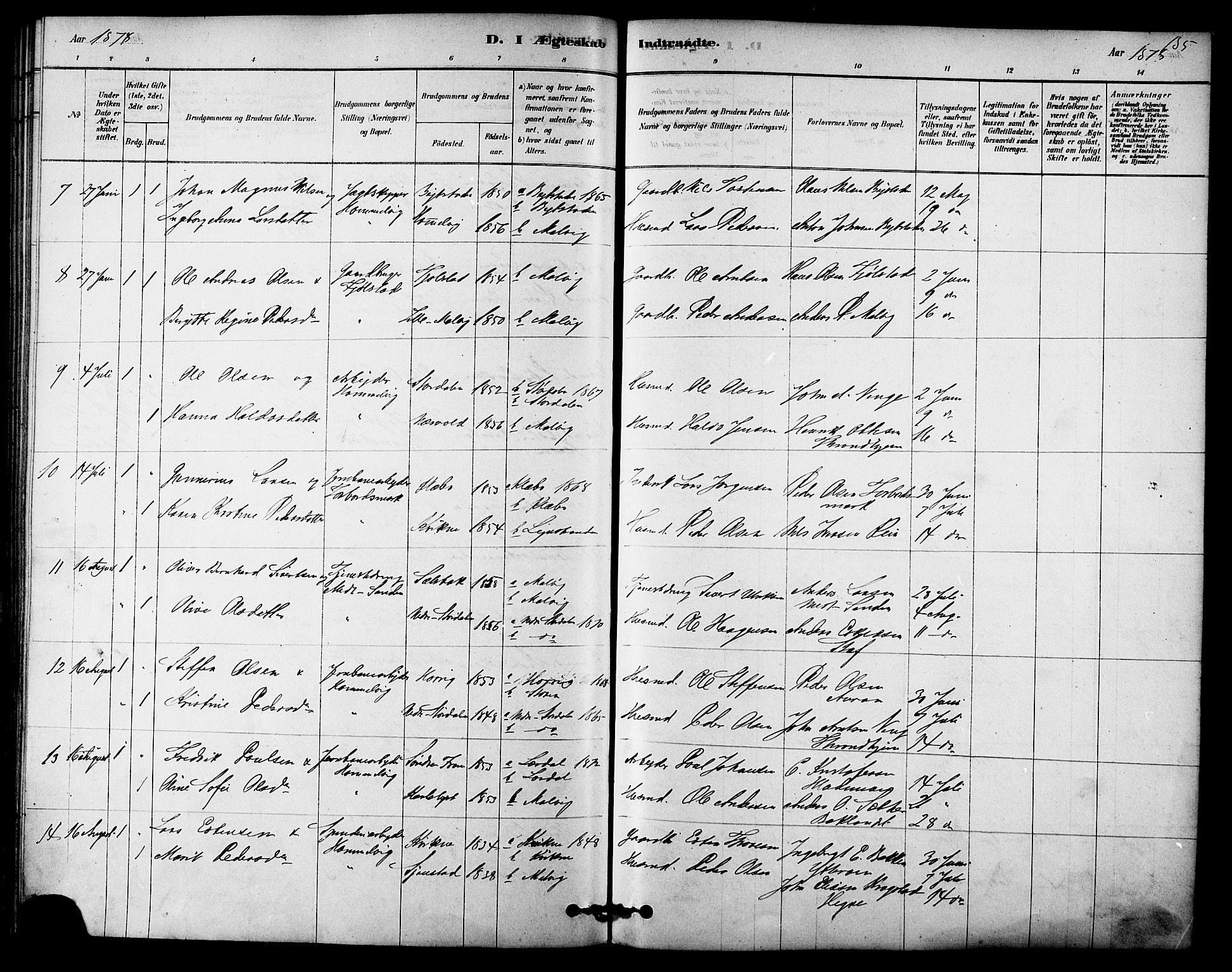 Ministerialprotokoller, klokkerbøker og fødselsregistre - Sør-Trøndelag, SAT/A-1456/616/L0410: Parish register (official) no. 616A07, 1878-1893, p. 185