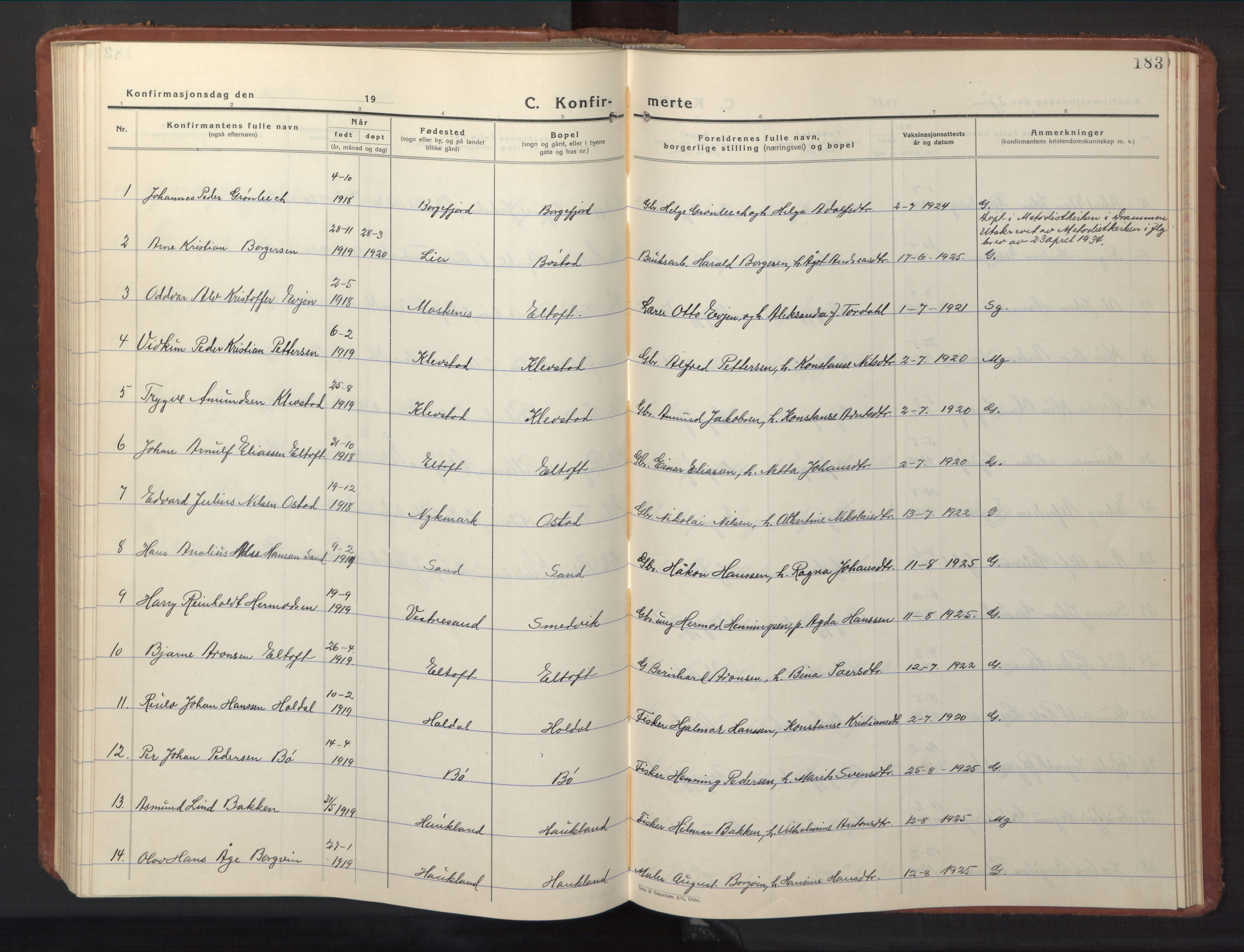 Ministerialprotokoller, klokkerbøker og fødselsregistre - Nordland, AV/SAT-A-1459/880/L1143: Parish register (copy) no. 880C05, 1929-1951, p. 183