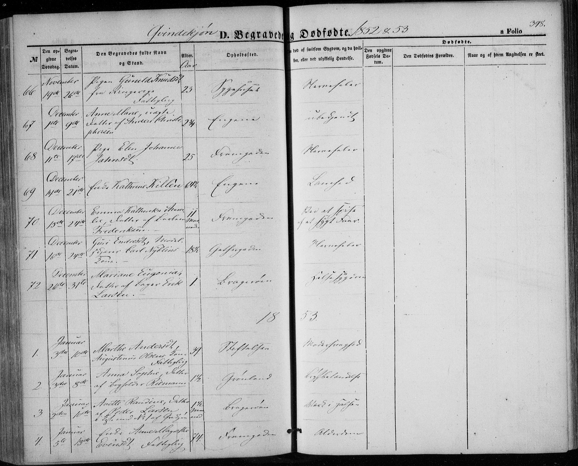 Bragernes kirkebøker, AV/SAKO-A-6/F/Fb/L0002: Parish register (official) no. II 2, 1848-1859, p. 398