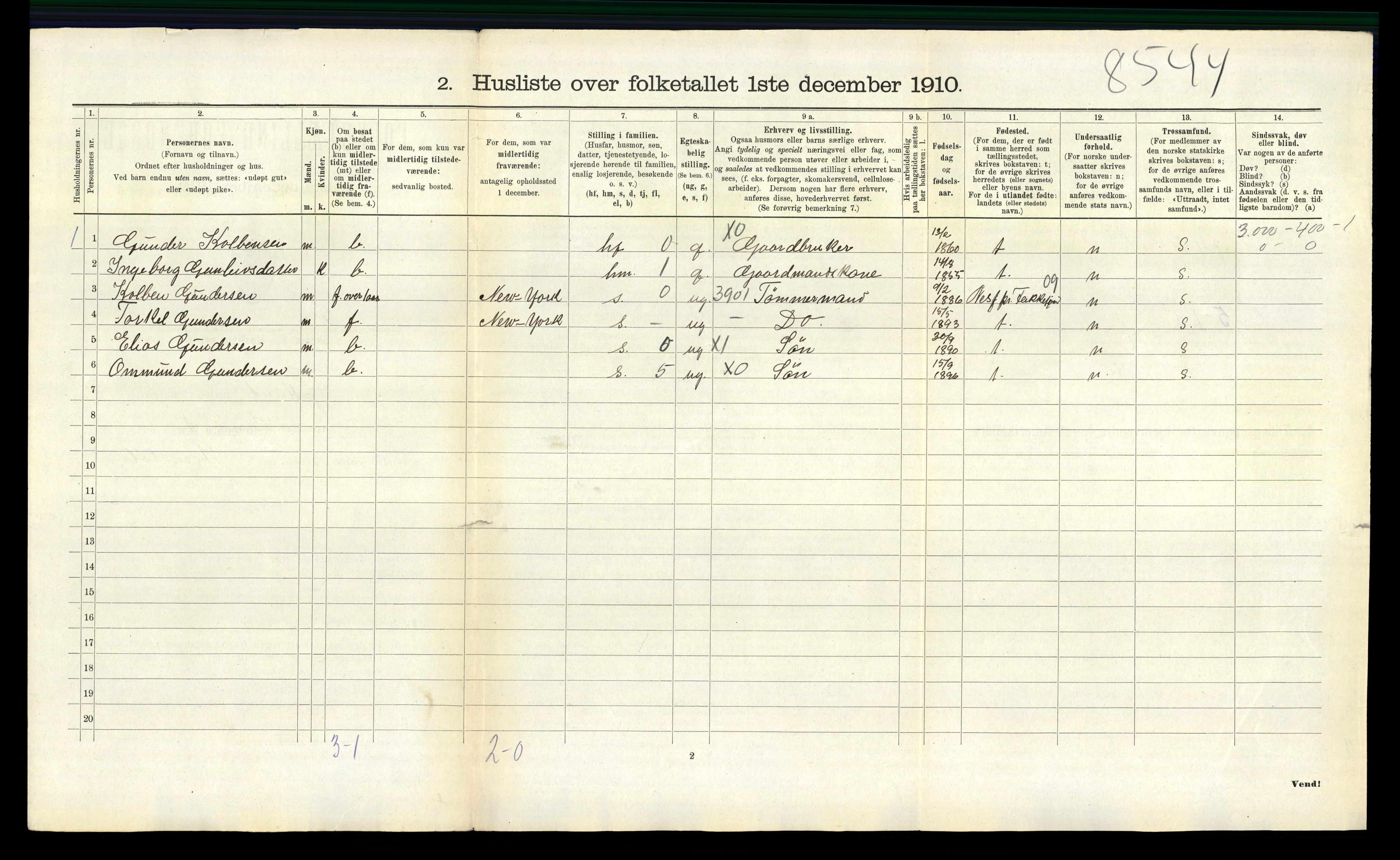 RA, 1910 census for Fjotland, 1910, p. 369