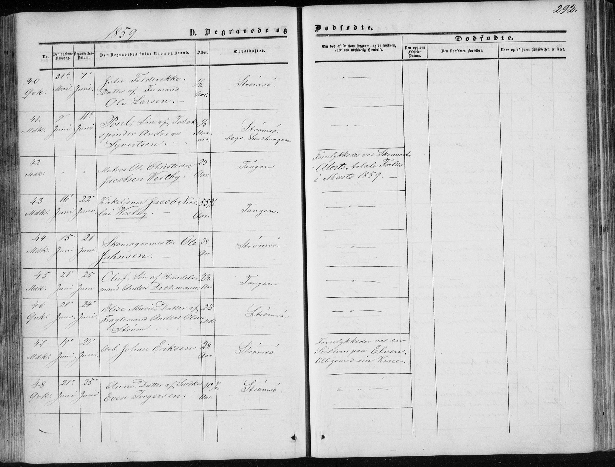 Strømsø kirkebøker, AV/SAKO-A-246/F/Fa/L0015: Parish register (official) no. I 15, 1859-1868, p. 292