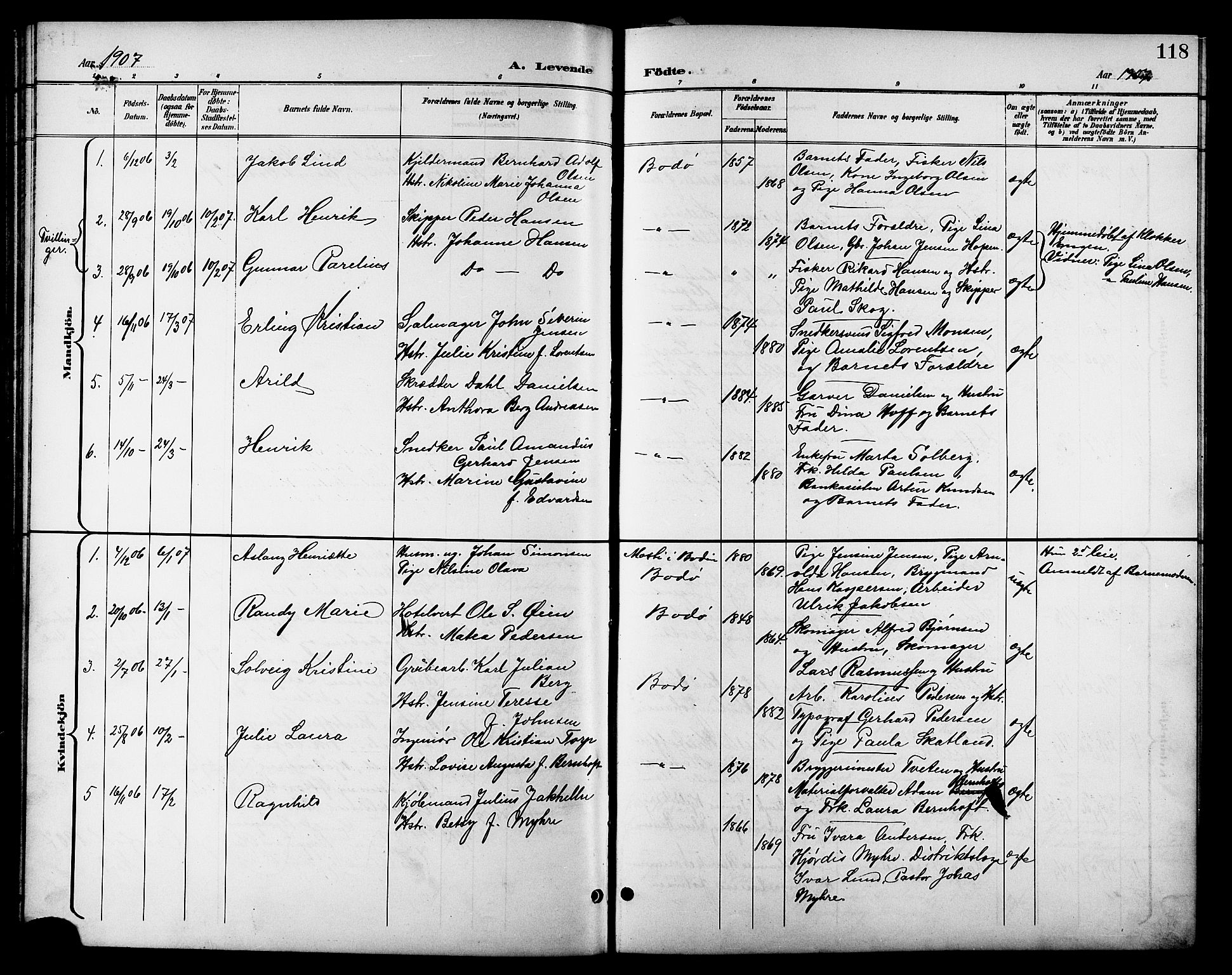 Ministerialprotokoller, klokkerbøker og fødselsregistre - Nordland, SAT/A-1459/801/L0033: Parish register (copy) no. 801C08, 1898-1910, p. 118