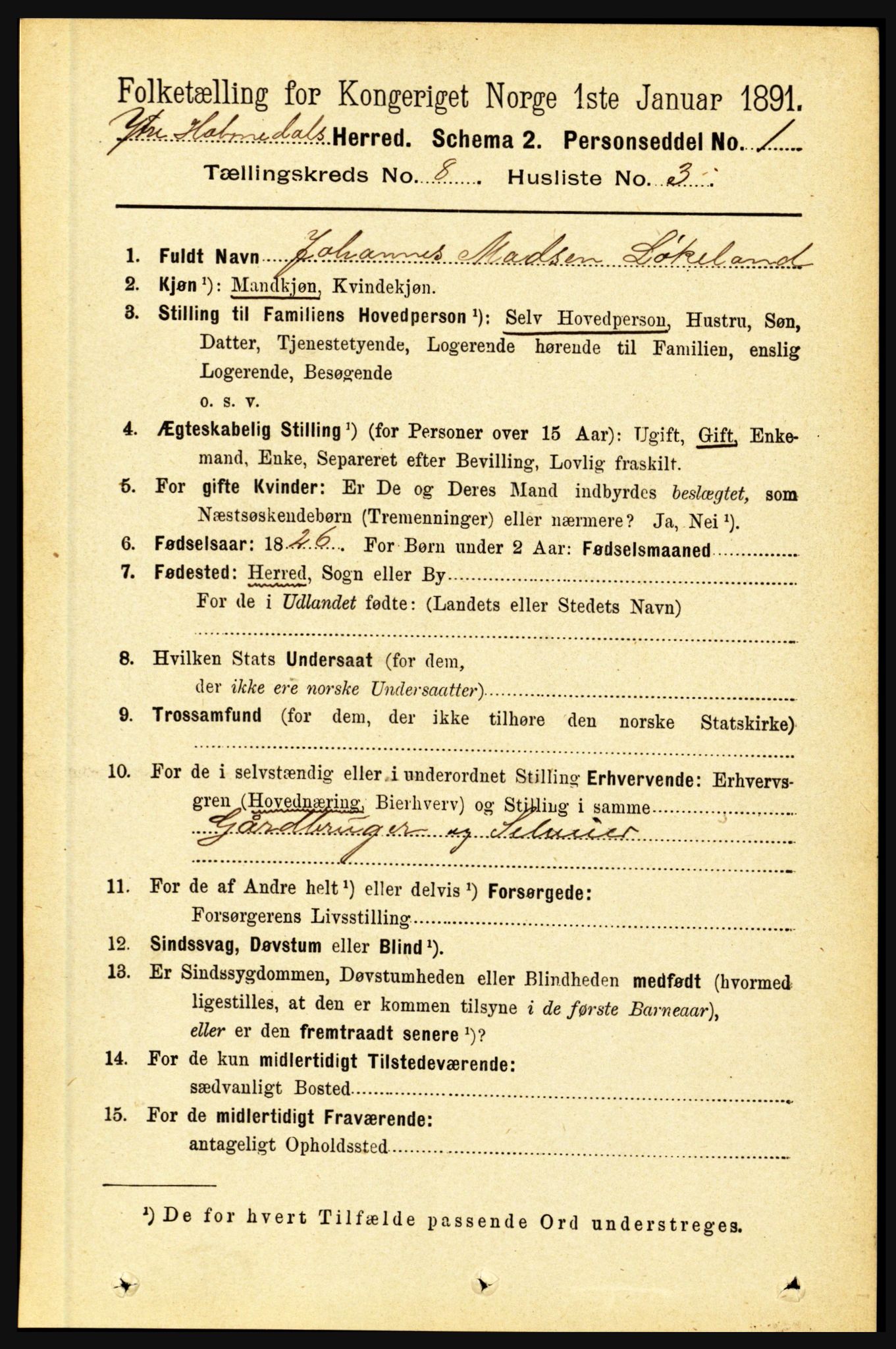 RA, 1891 census for 1429 Ytre Holmedal, 1891, p. 1771