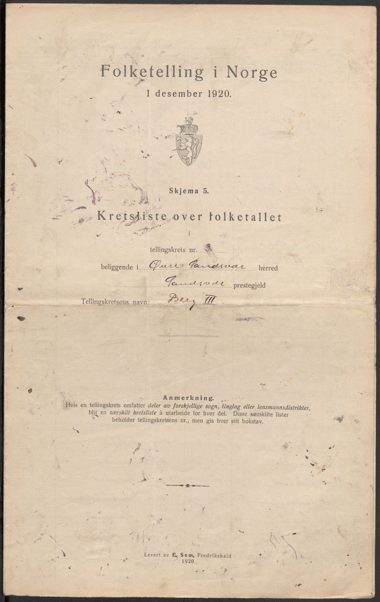 SAKO, 1920 census for Øvre Sandsvær, 1920, p. 13