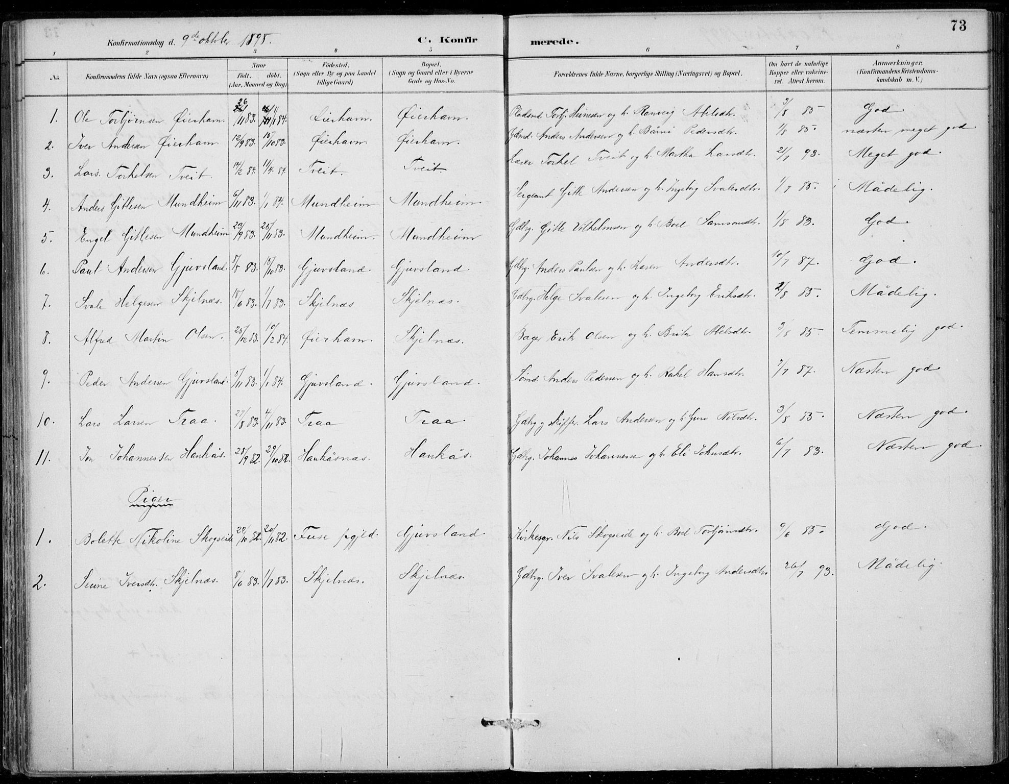 Strandebarm sokneprestembete, SAB/A-78401/H/Haa: Parish register (official) no. D  1, 1886-1912, p. 73
