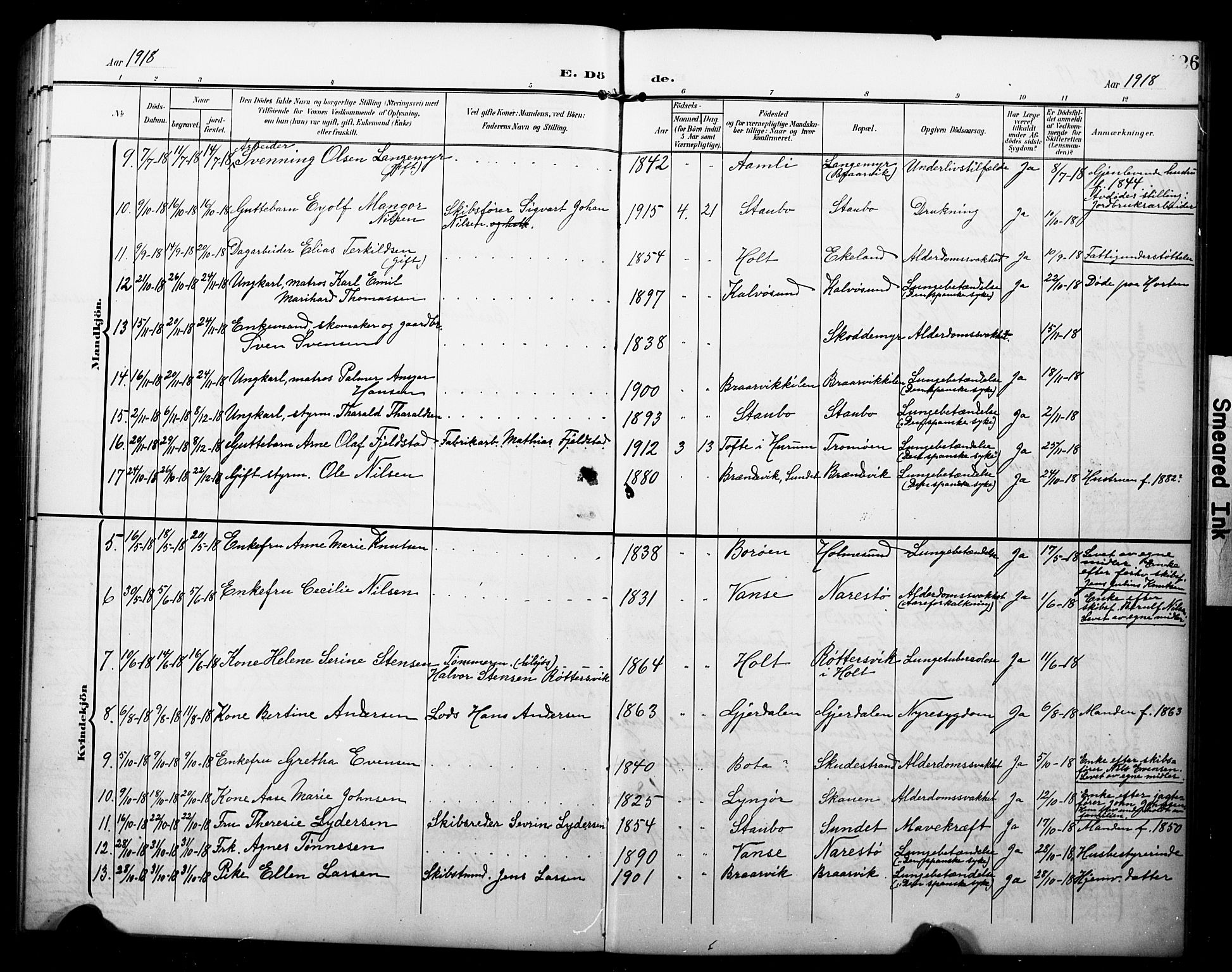 Dypvåg sokneprestkontor, AV/SAK-1111-0007/F/Fb/Fbb/L0005: Parish register (copy) no. B 5, 1905-1924, p. 126