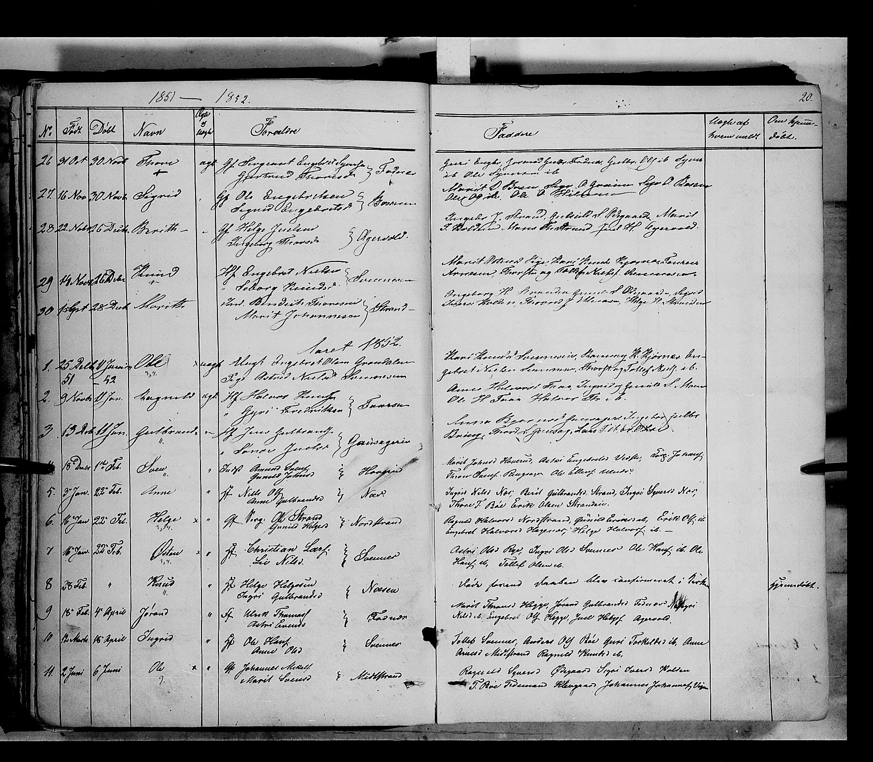 Nord-Aurdal prestekontor, SAH/PREST-132/H/Ha/Haa/L0005: Parish register (official) no. 5, 1842-1863, p. 20