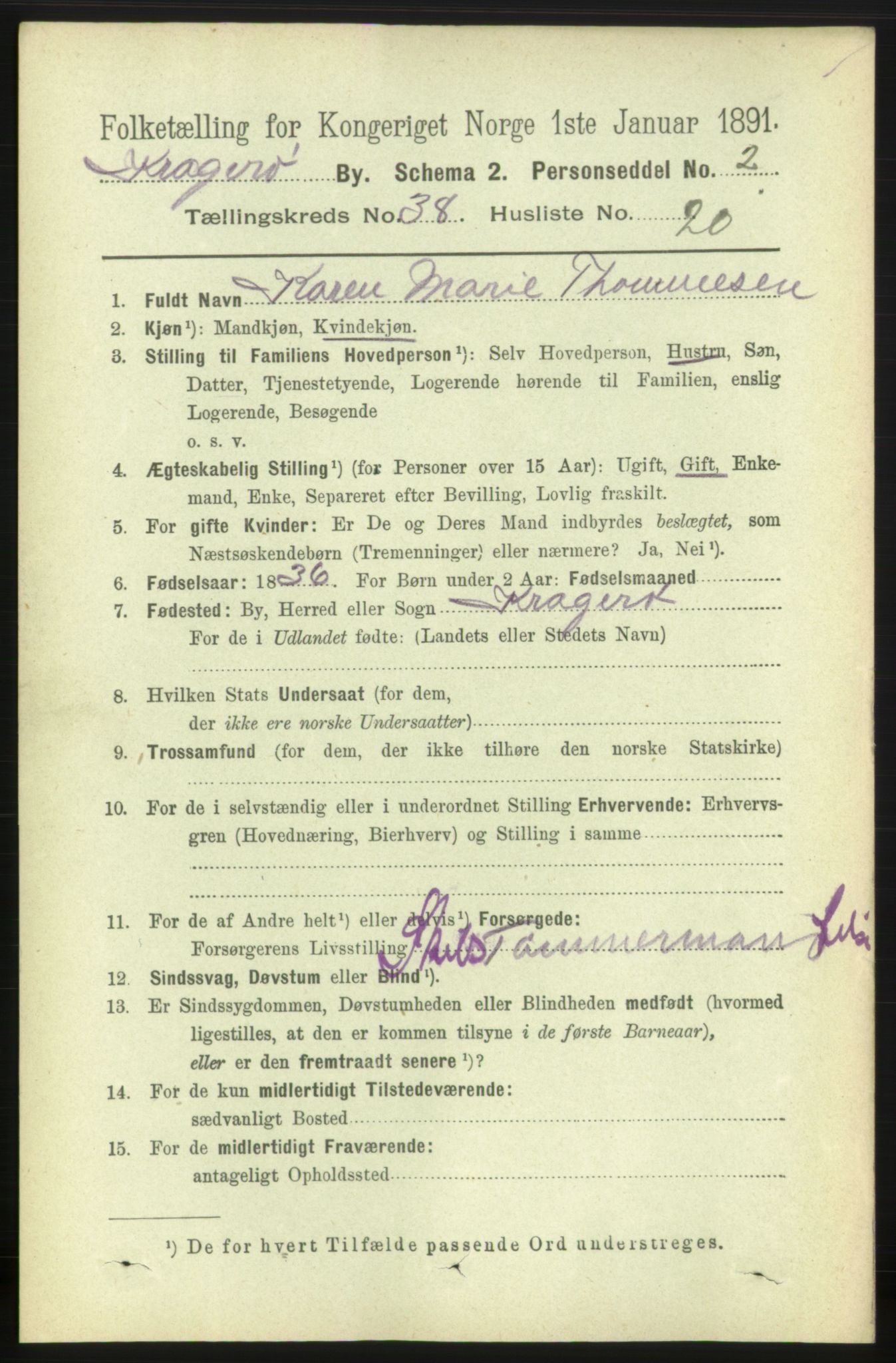 RA, 1891 census for 0801 Kragerø, 1891, p. 7268