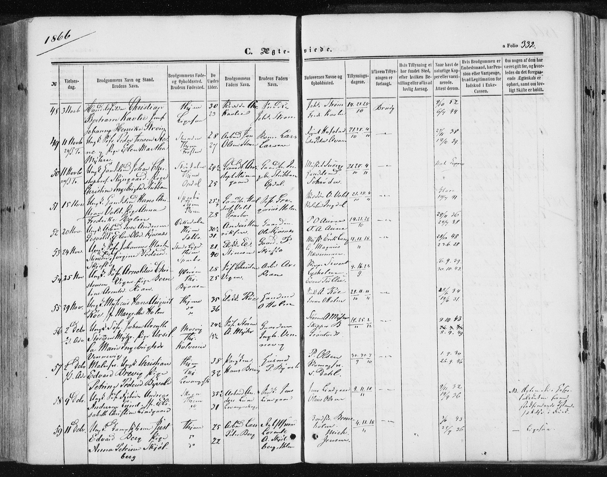 Ministerialprotokoller, klokkerbøker og fødselsregistre - Sør-Trøndelag, AV/SAT-A-1456/602/L0115: Parish register (official) no. 602A13, 1860-1872, p. 332