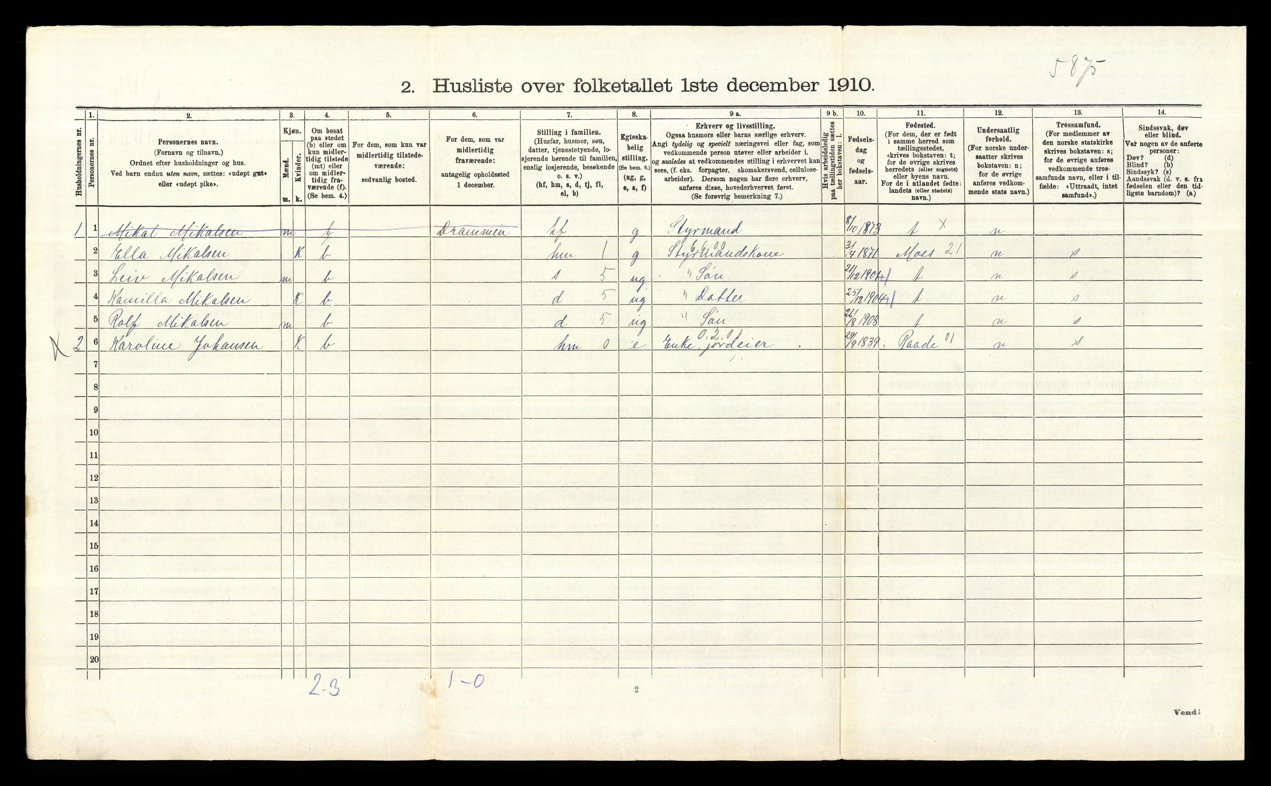 RA, 1910 census for Rygge, 1910, p. 443