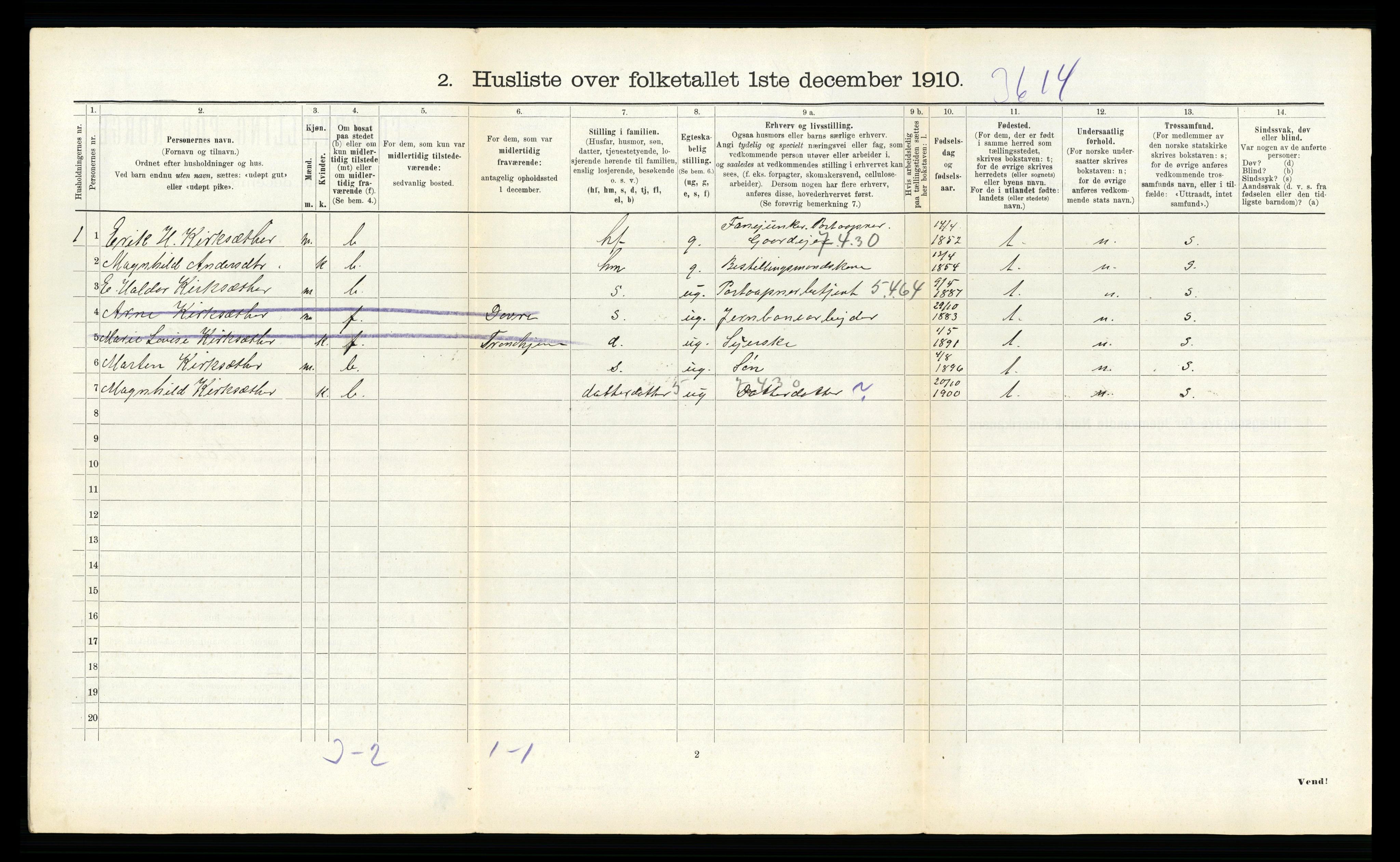 RA, 1910 census for Hemne, 1910, p. 1344