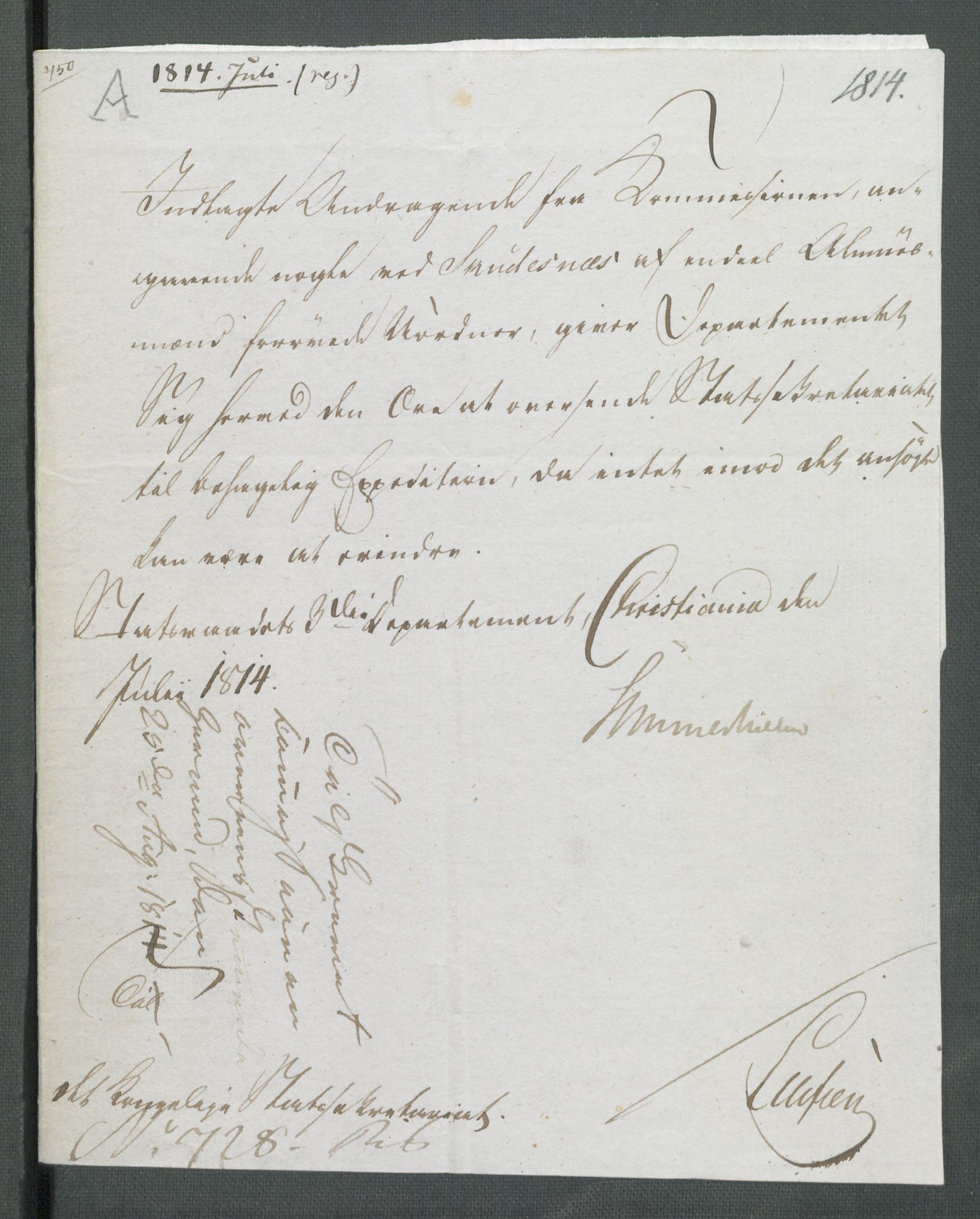 Forskjellige samlinger, Historisk-kronologisk samling, AV/RA-EA-4029/G/Ga/L0009A: Historisk-kronologisk samling. Dokumenter fra januar og ut september 1814. , 1814, p. 203