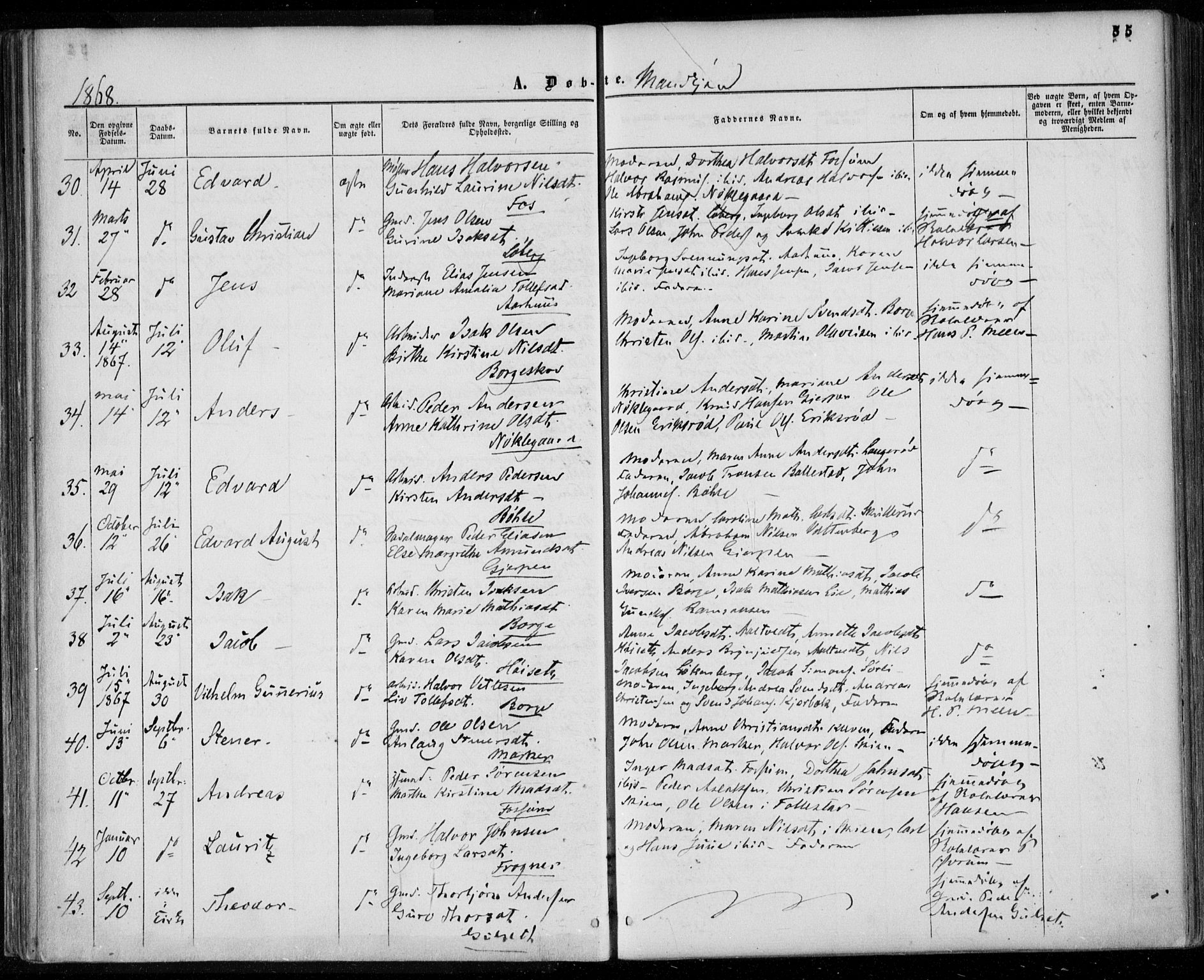 Gjerpen kirkebøker, SAKO/A-265/F/Fa/L0008a: Parish register (official) no. I 8A, 1857-1871, p. 55