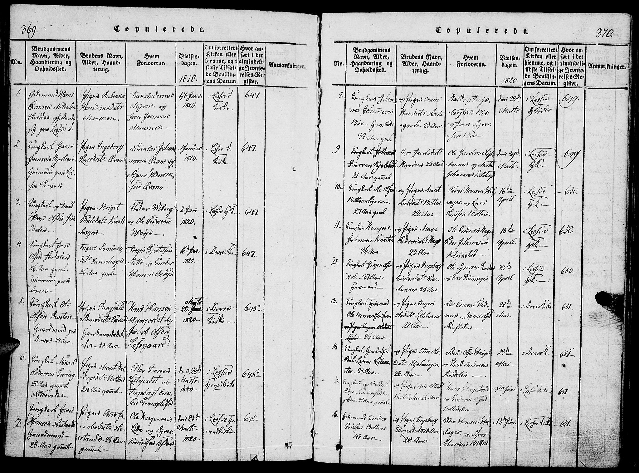 Lesja prestekontor, AV/SAH-PREST-068/H/Ha/Haa/L0004: Parish register (official) no. 4, 1820-1829, p. 369-370