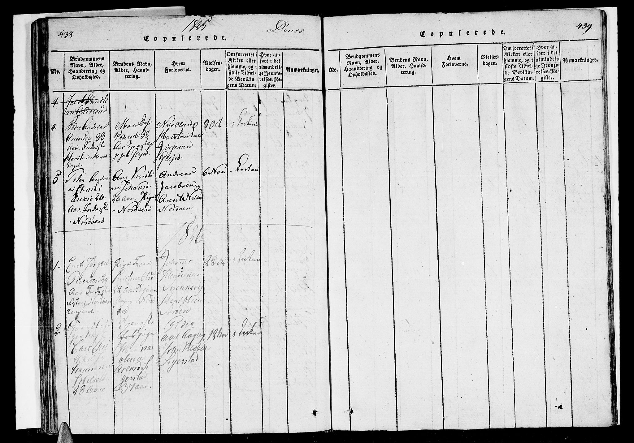 Ministerialprotokoller, klokkerbøker og fødselsregistre - Nordland, SAT/A-1459/838/L0547: Parish register (official) no. 838A05 /2, 1820-1828, p. 438-439