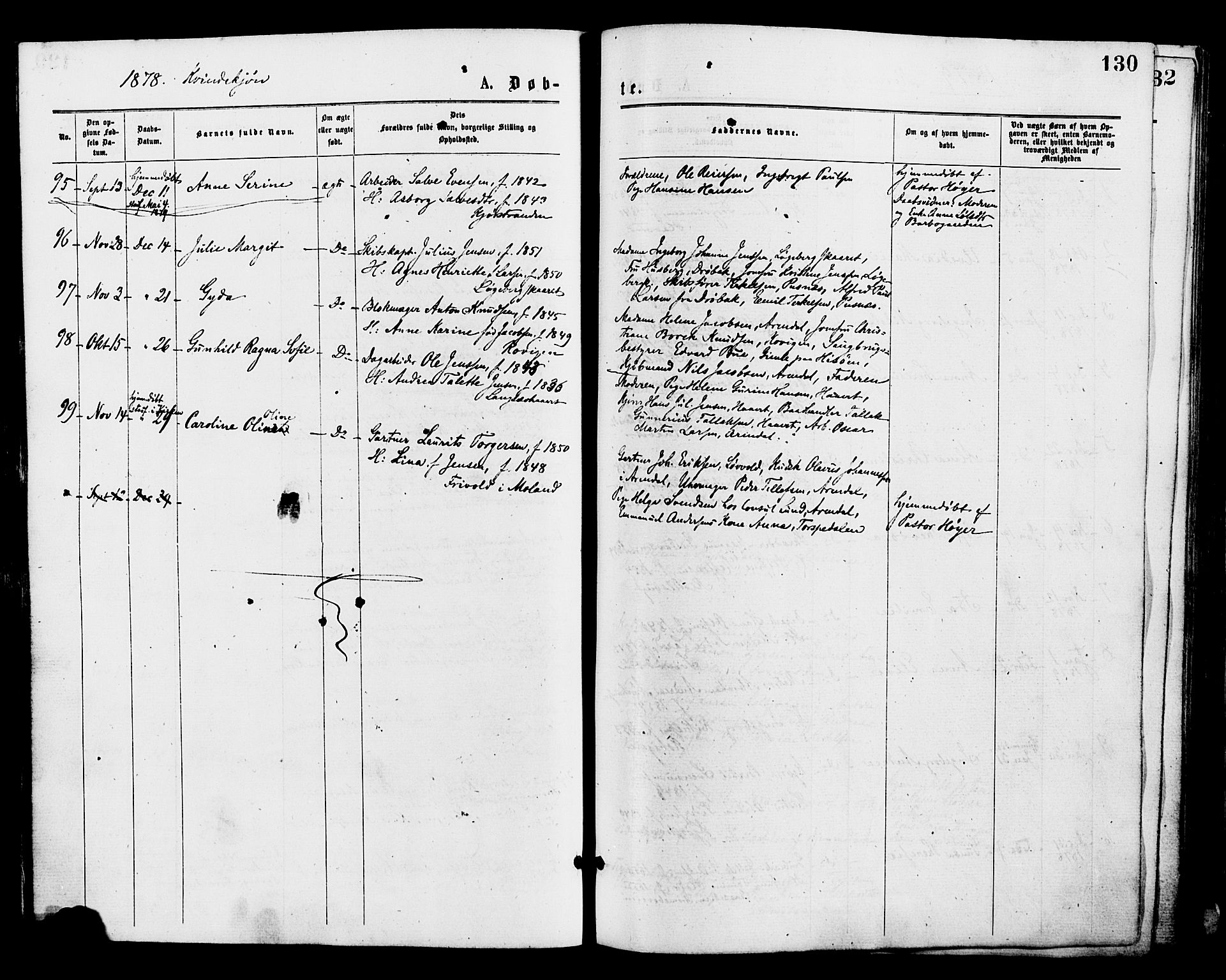 Barbu sokneprestkontor, AV/SAK-1111-0003/F/Fa/L0001: Parish register (official) no. A 1 /1, 1878-1883, p. 130