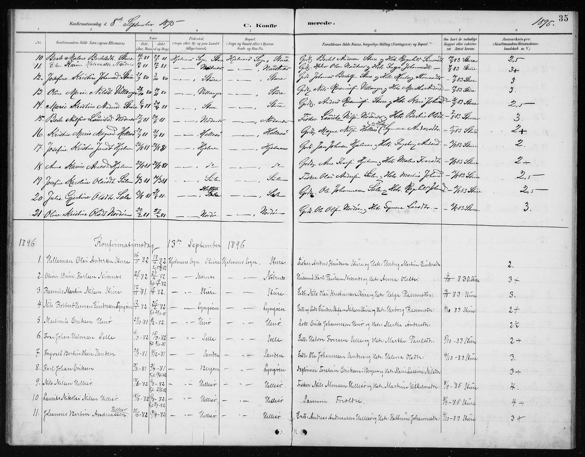 Manger sokneprestembete, SAB/A-76801/H/Haa: Parish register (official) no. E  2, 1891-1902, p. 35