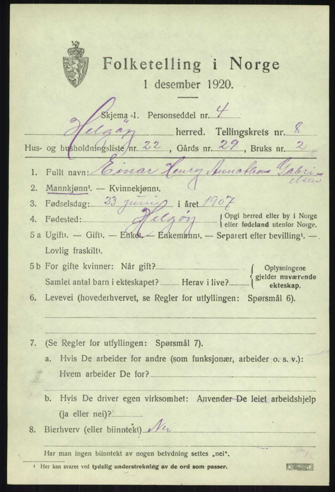SATØ, 1920 census for Helgøy, 1920, p. 3172