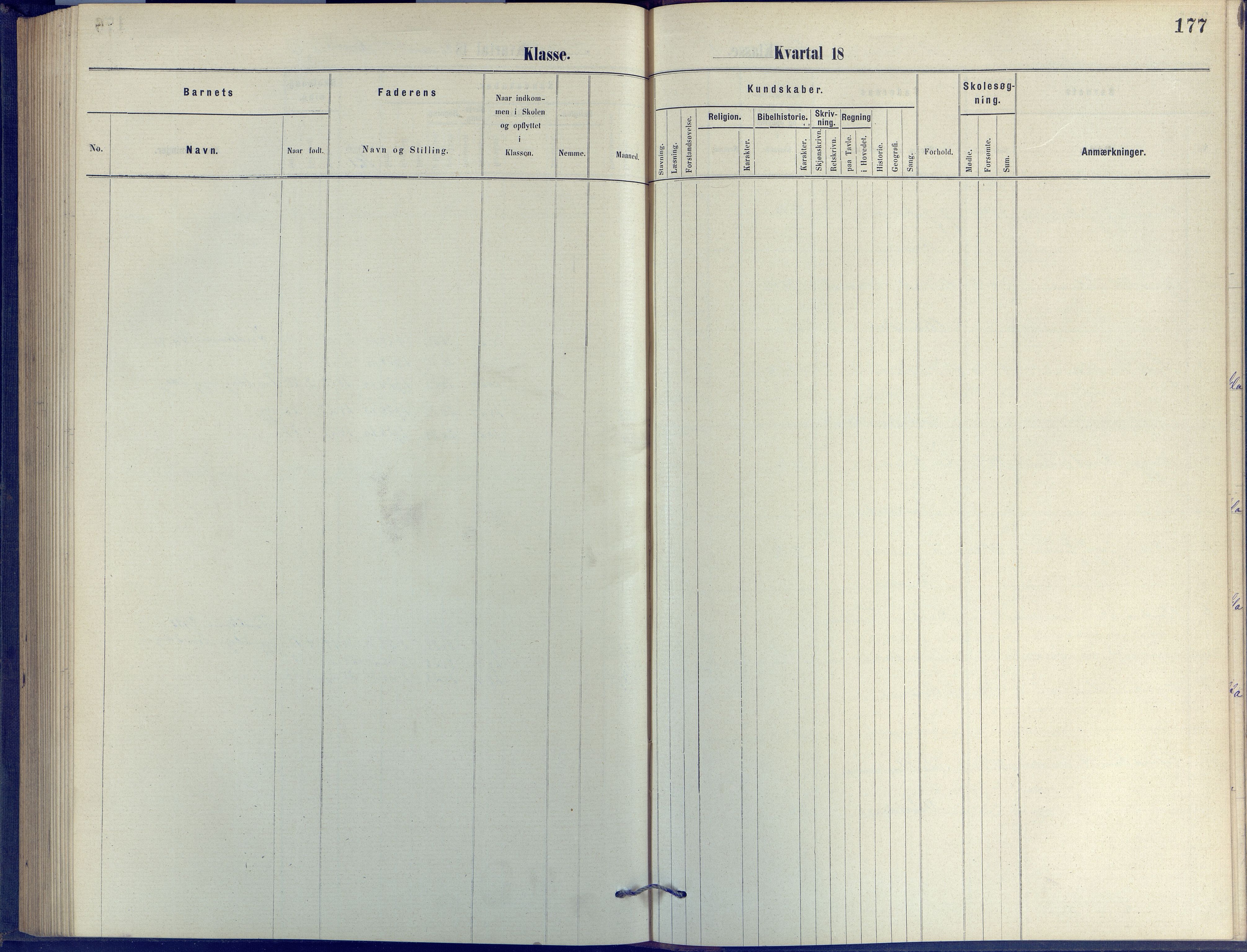 Arendal kommune, Katalog I, AAKS/KA0906-PK-I/07/L0055: Protokoll for forberedelsesklassen og 1. klasse, 1881-1891, p. 177