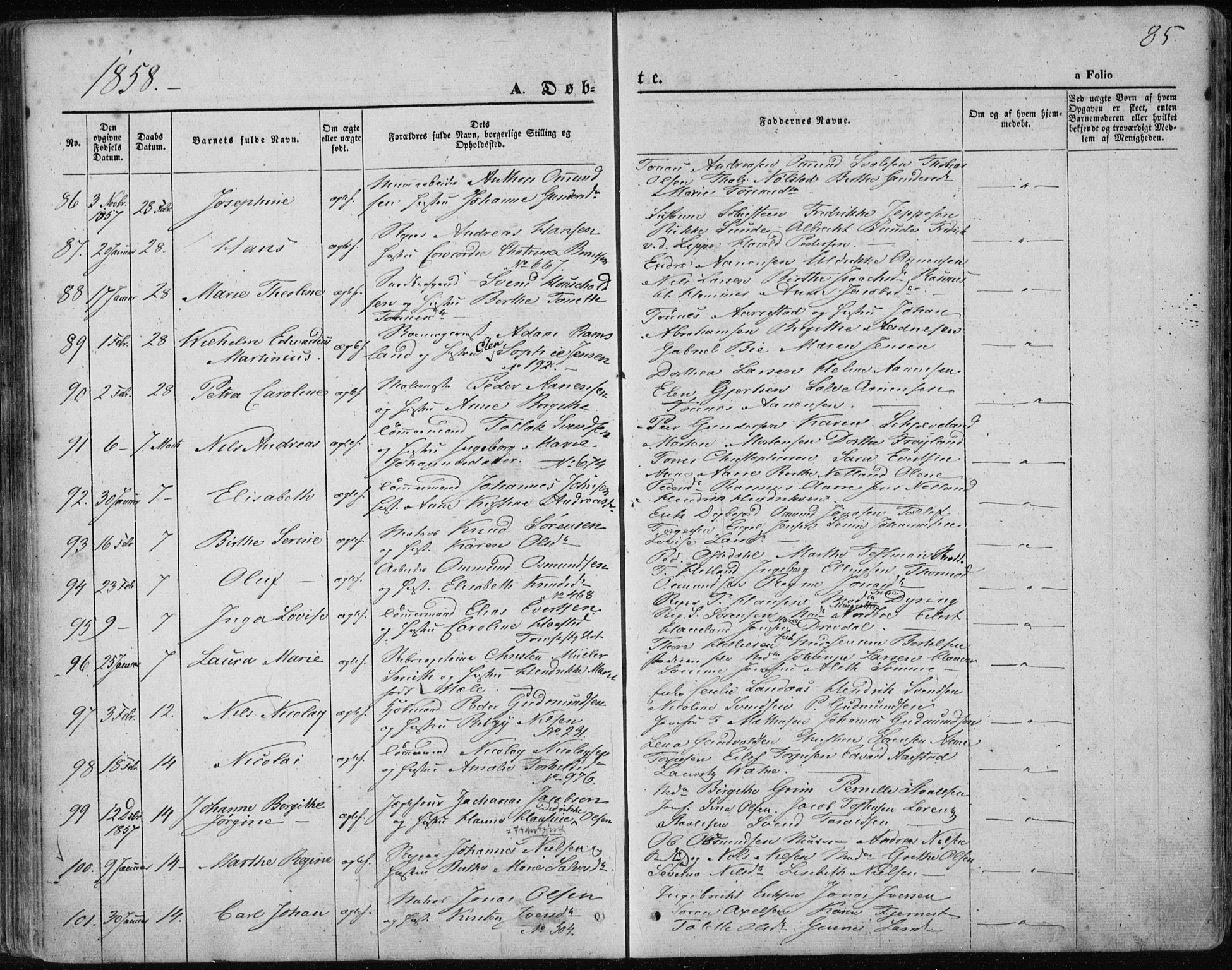 Domkirken sokneprestkontor, AV/SAST-A-101812/001/30/30BA/L0017: Parish register (official) no. A 16, 1855-1867, p. 85